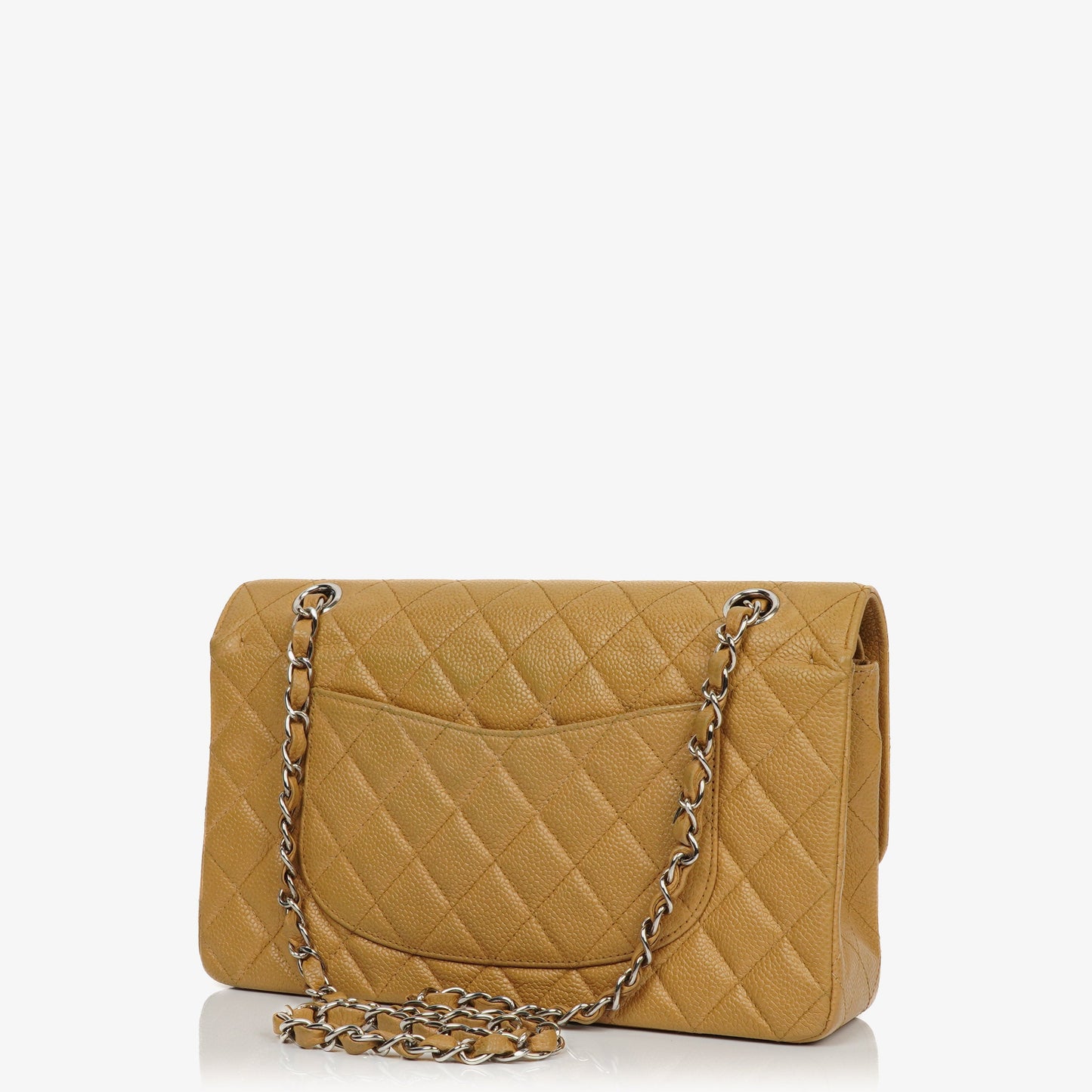 Chanel Medium Classic  Double Flap Bag Beige Quilted Caviar Leather With Silver-Tone Hardware