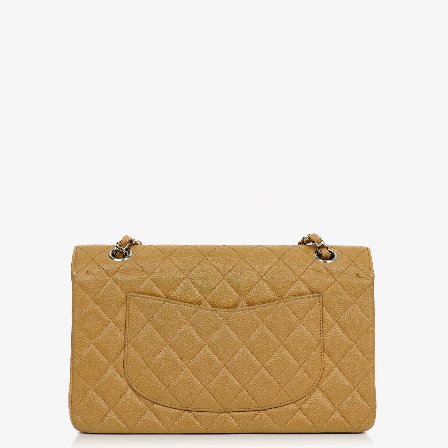 Chanel Medium Classic  Double Flap Bag Beige Quilted Caviar Leather With Silver-Tone Hardware