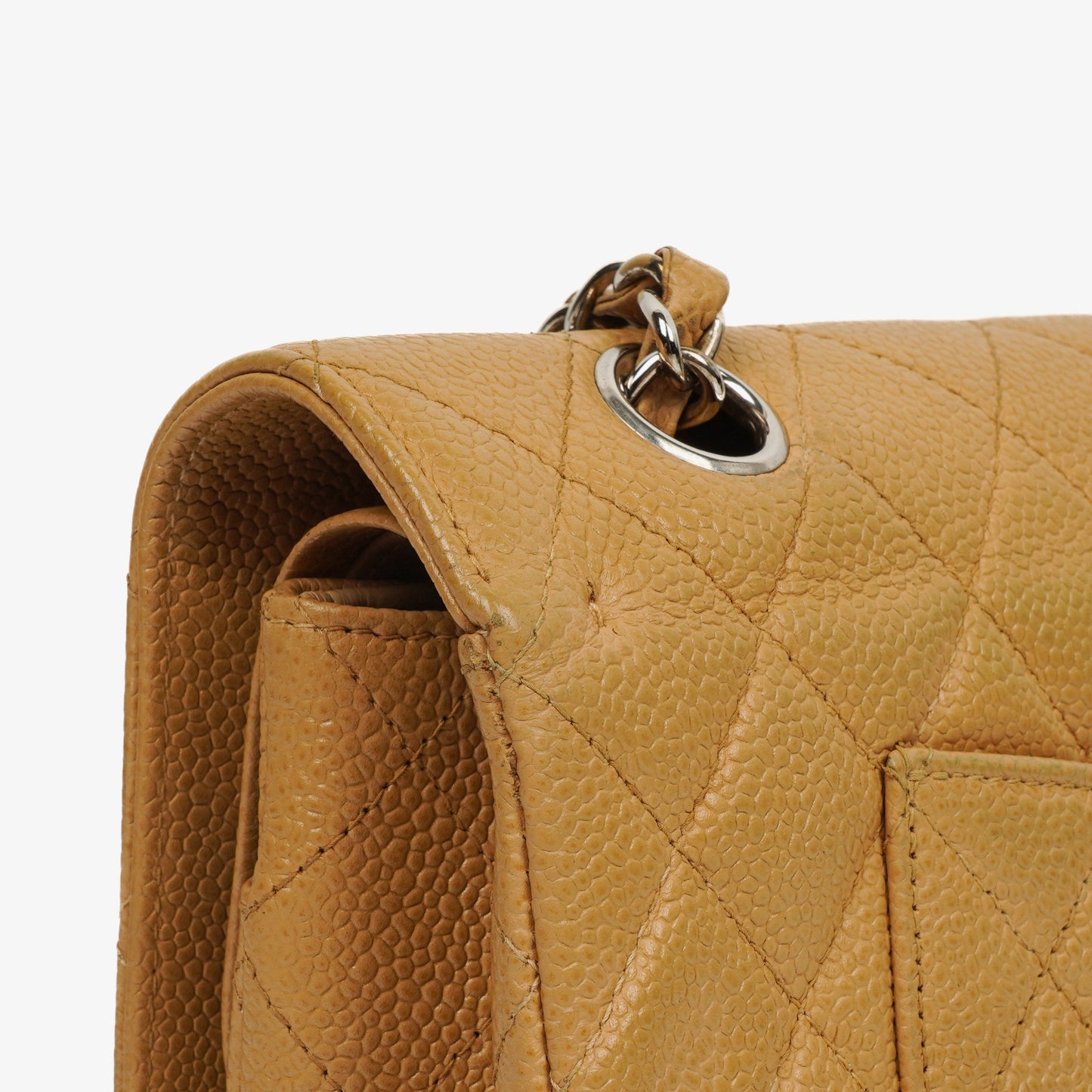 Chanel Medium Classic  Double Flap Bag Beige Quilted Caviar Leather With Silver-Tone Hardware