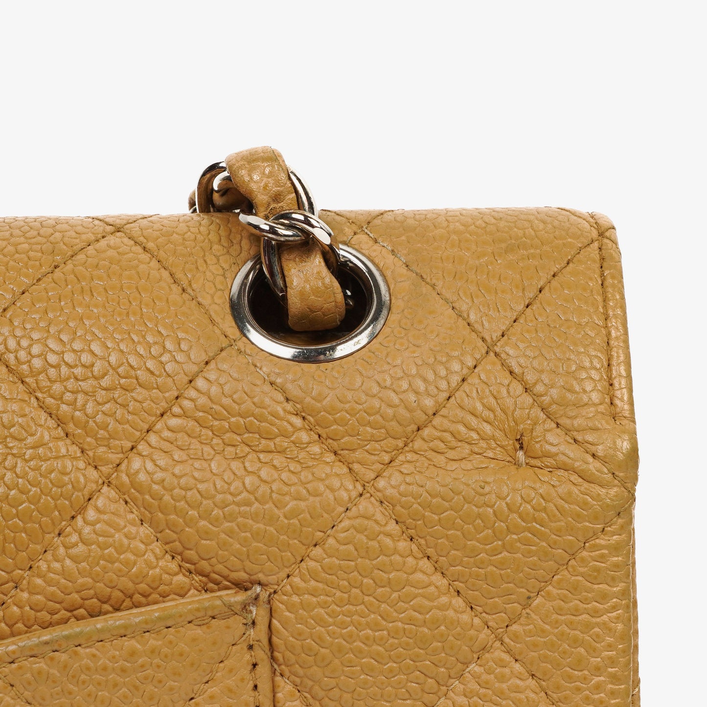Chanel Medium Classic  Double Flap Bag Beige Quilted Caviar Leather With Silver-Tone Hardware