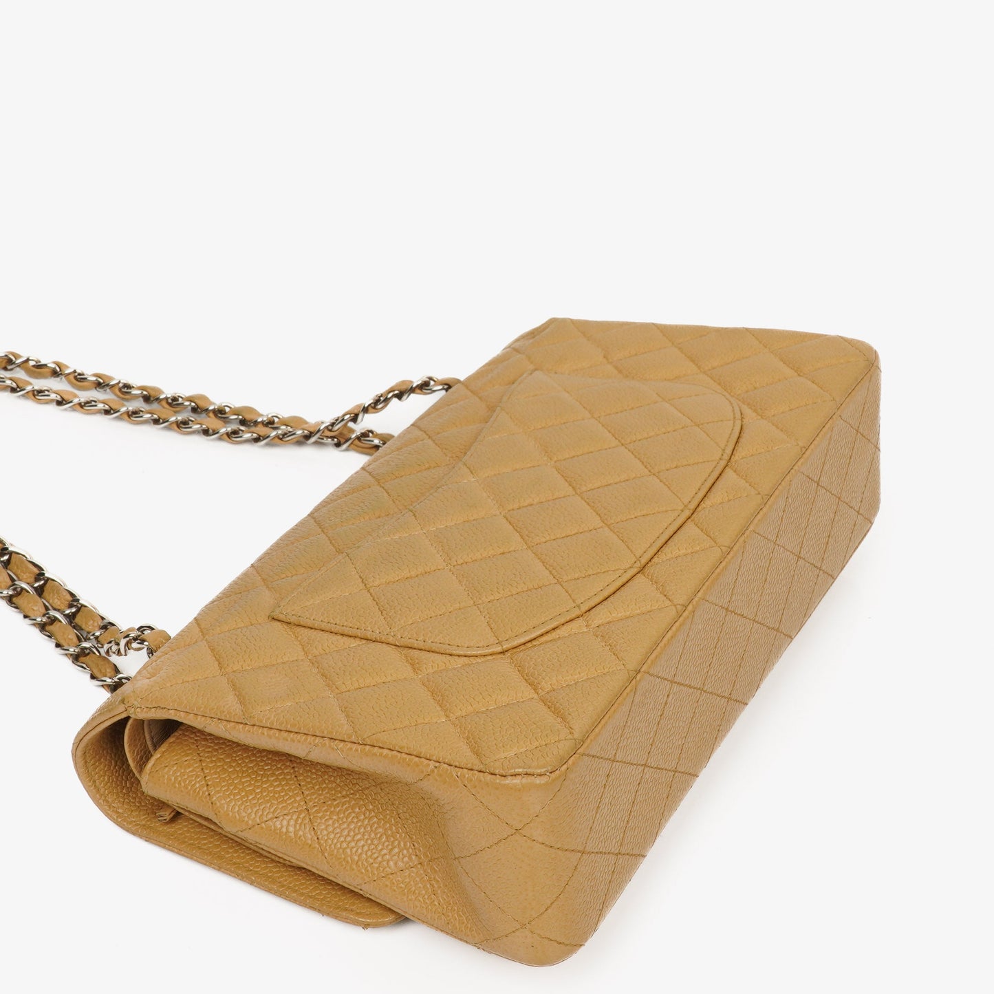 Chanel Medium Classic  Double Flap Bag Beige Quilted Caviar Leather With Silver-Tone Hardware