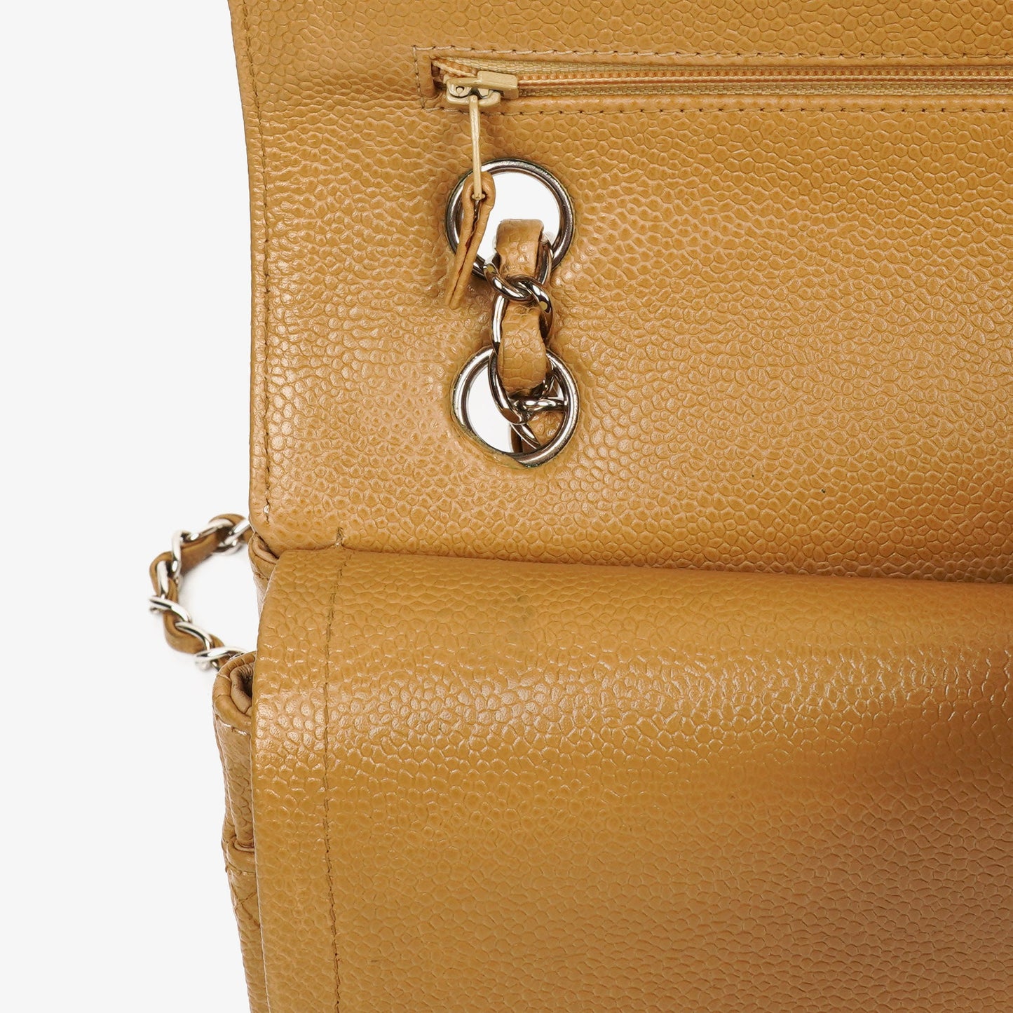 Chanel Medium Classic  Double Flap Bag Beige Quilted Caviar Leather With Silver-Tone Hardware
