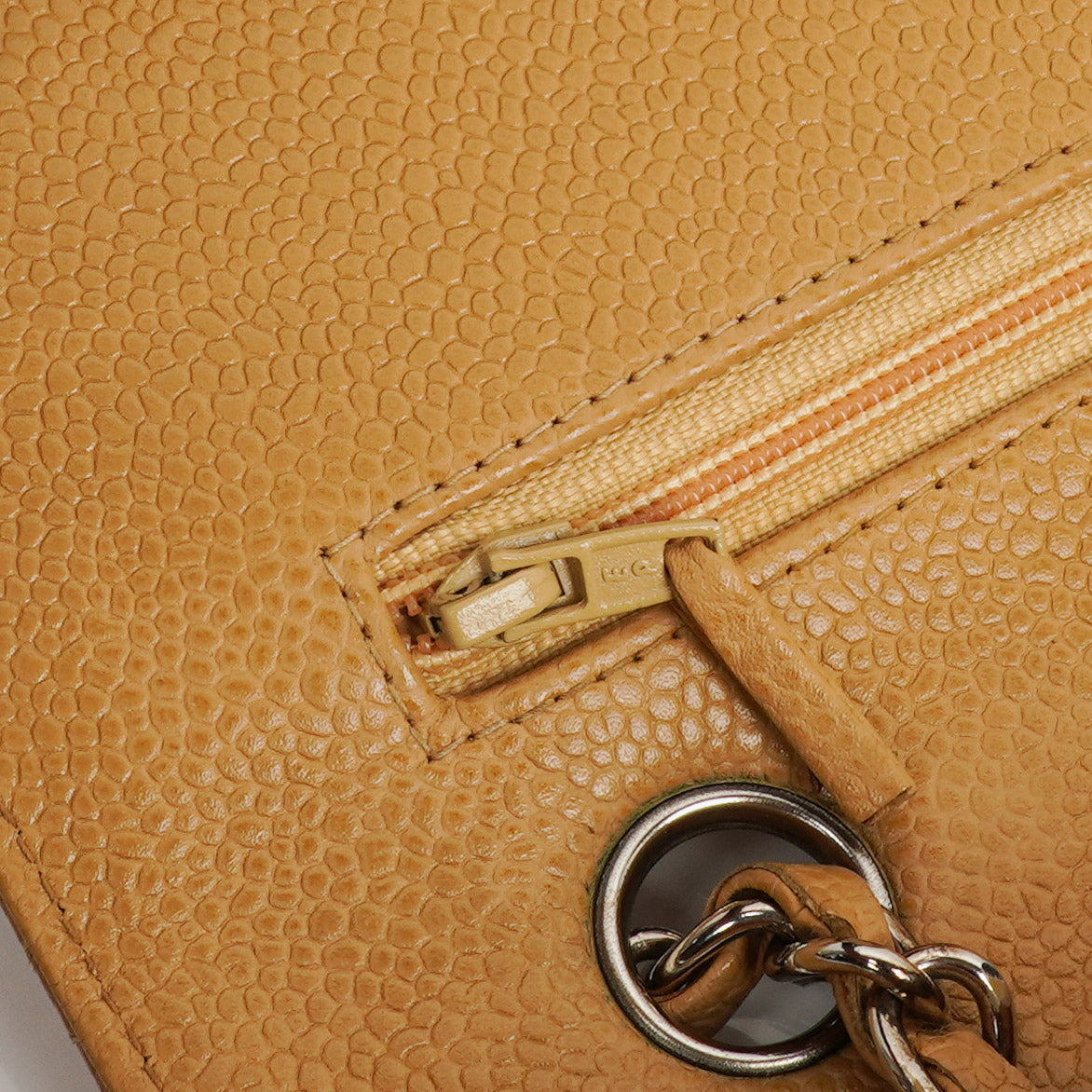 Chanel Medium Classic  Double Flap Bag Beige Quilted Caviar Leather With Silver-Tone Hardware