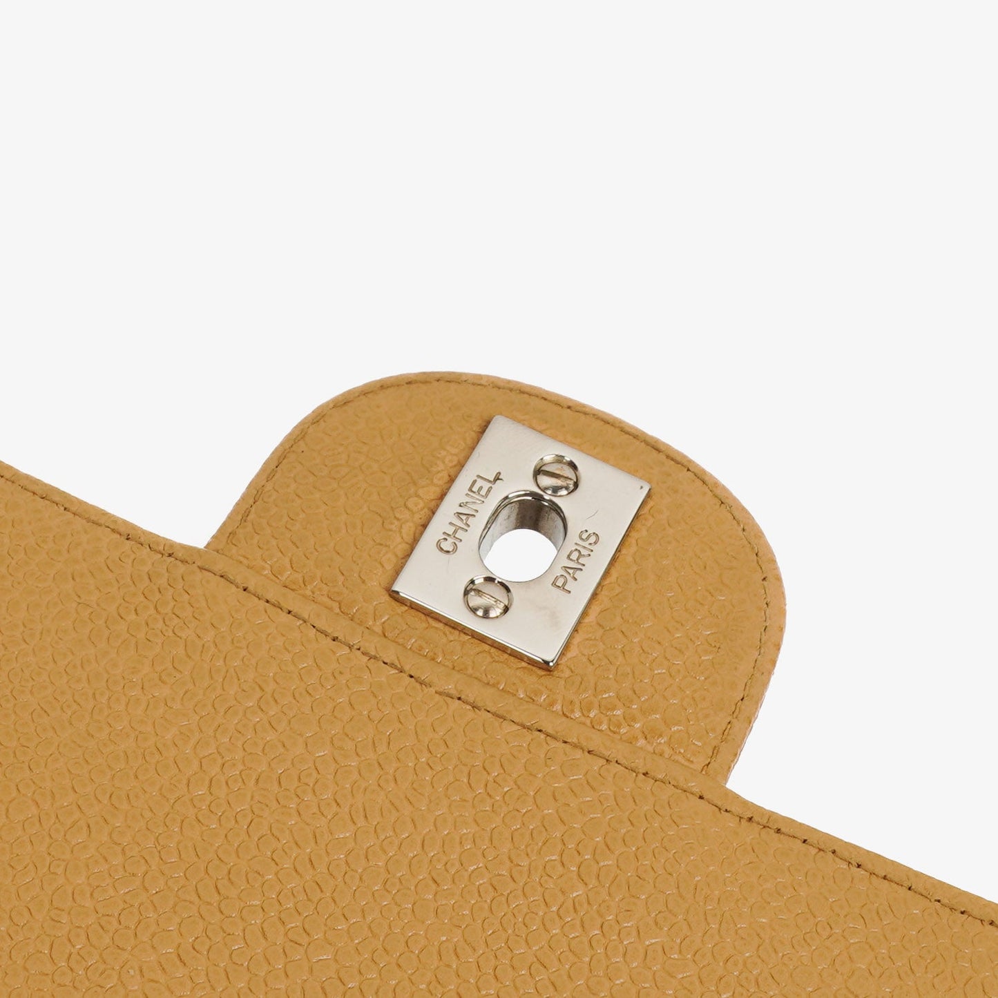 Chanel Medium Classic  Double Flap Bag Beige Quilted Caviar Leather With Silver-Tone Hardware