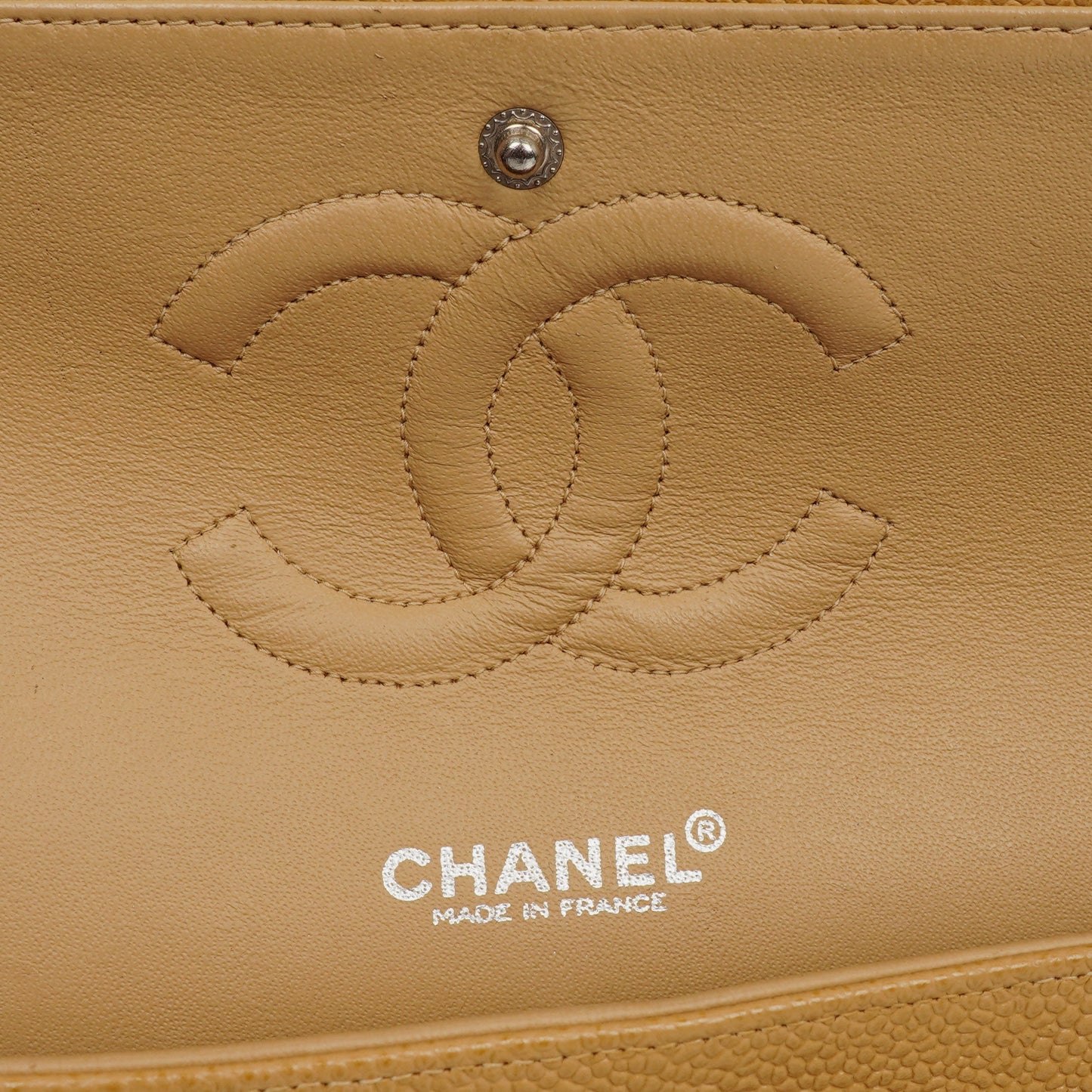 Chanel Medium Classic  Double Flap Bag Beige Quilted Caviar Leather With Silver-Tone Hardware