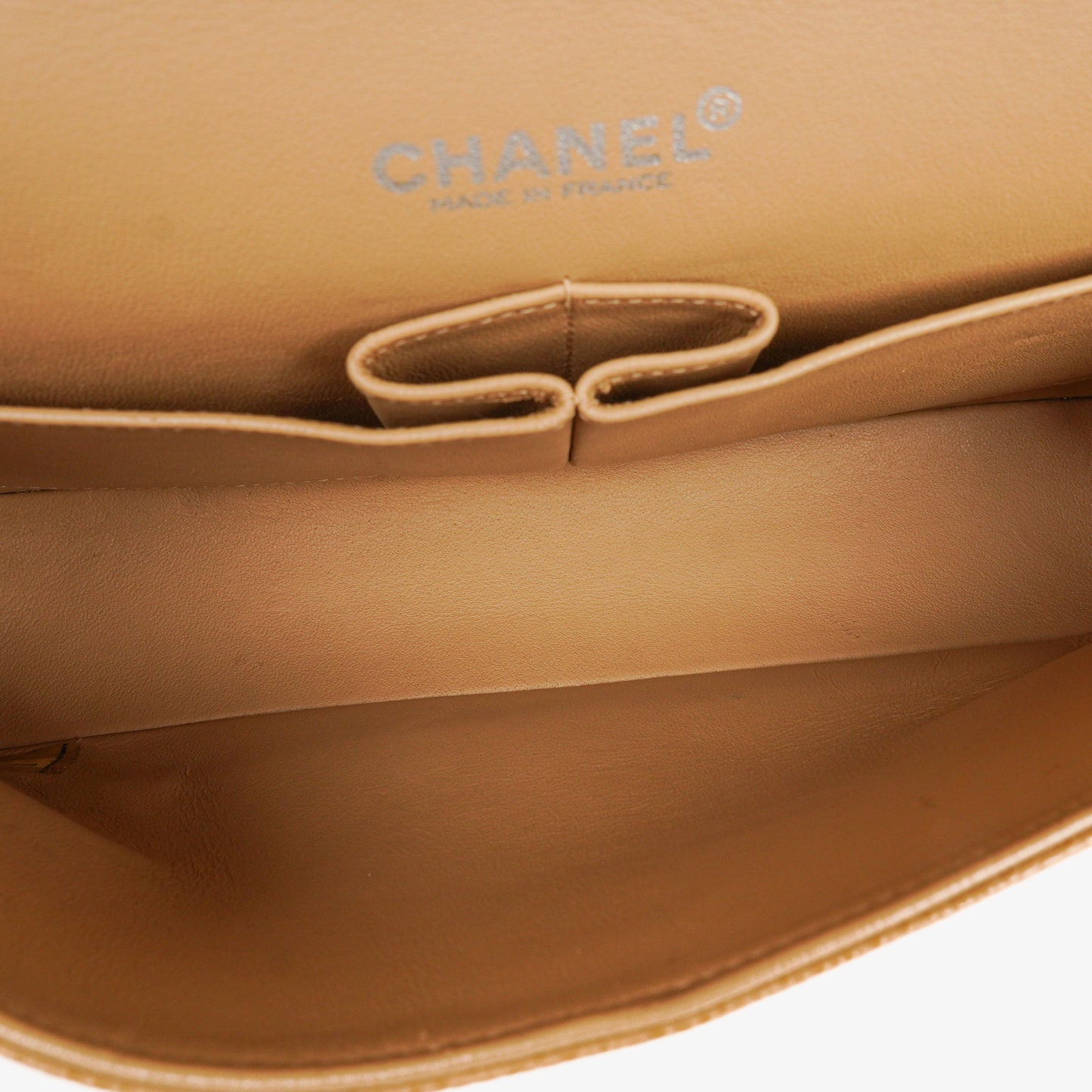 Chanel Medium Classic  Double Flap Bag Beige Quilted Caviar Leather With Silver-Tone Hardware