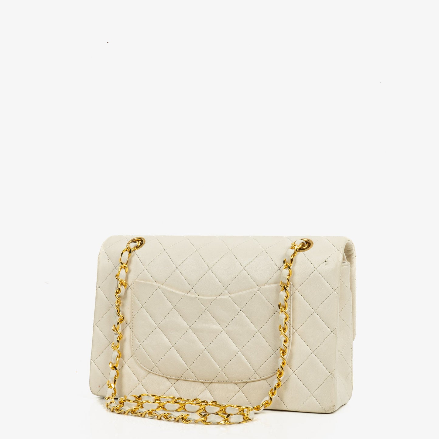 Chanel Medium Classic  Double Flap Bag In White Quilted Lambskin And 24K Gold-Plated Hardware