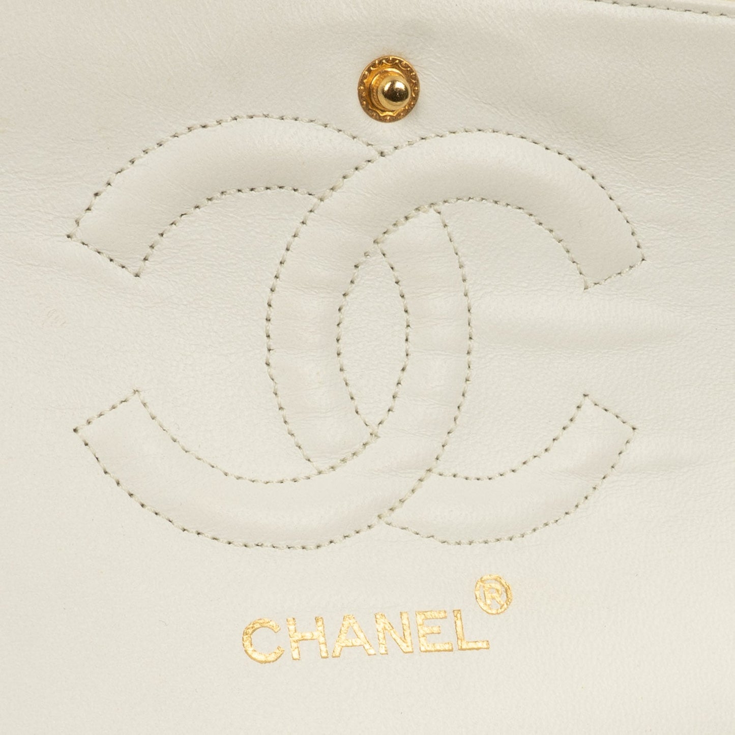 Chanel Medium Classic  Double Flap Bag In White Quilted Lambskin And 24K Gold-Plated Hardware