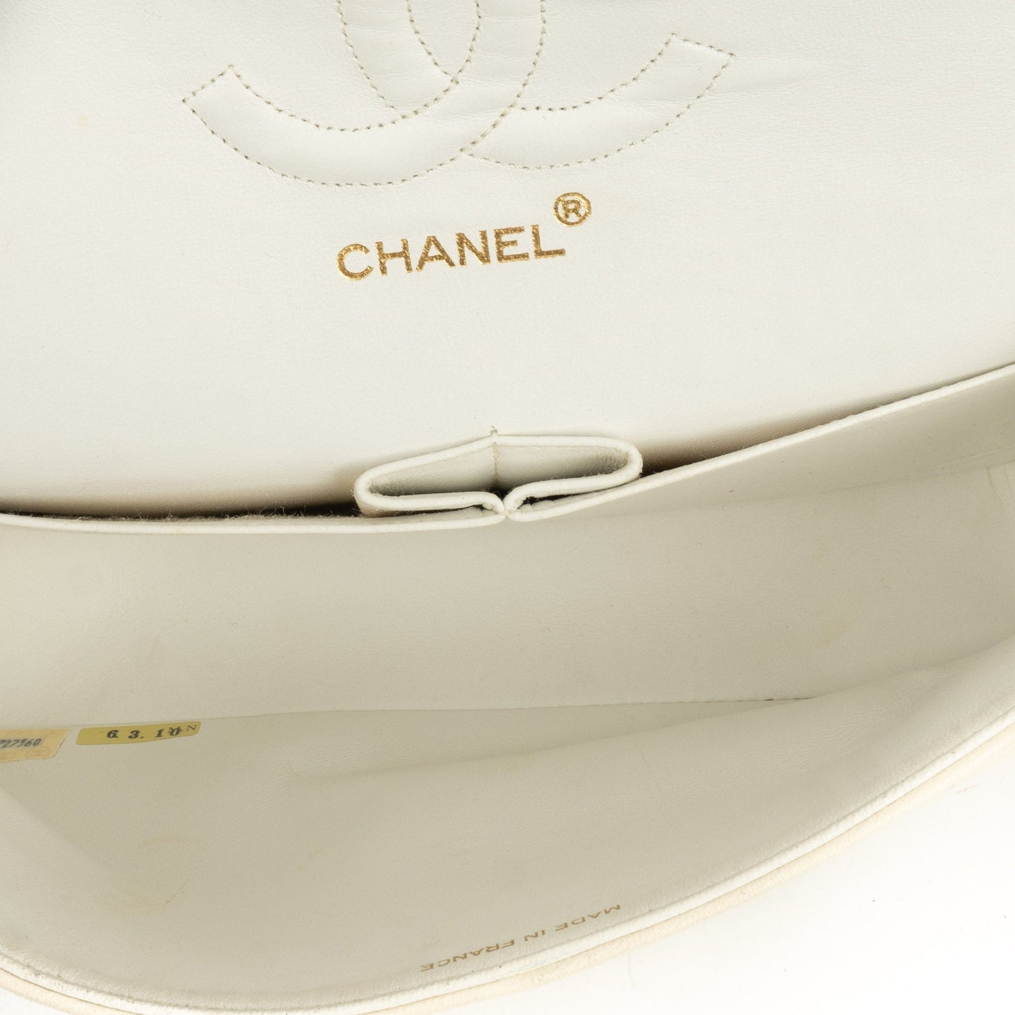 Chanel Medium Classic  Double Flap Bag In White Quilted Lambskin And 24K Gold-Plated Hardware