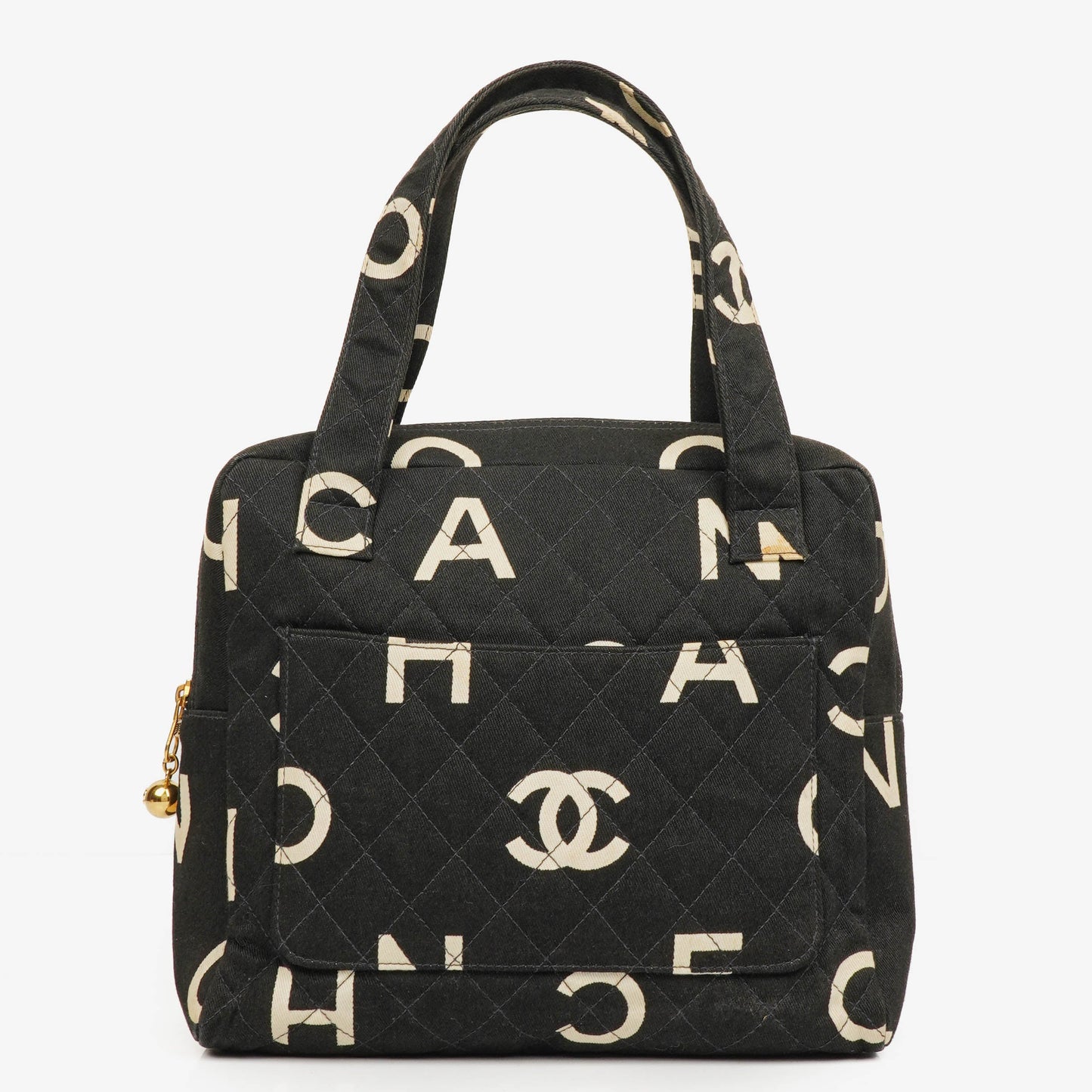 Chanel Black/White Logo Print Tote Bag