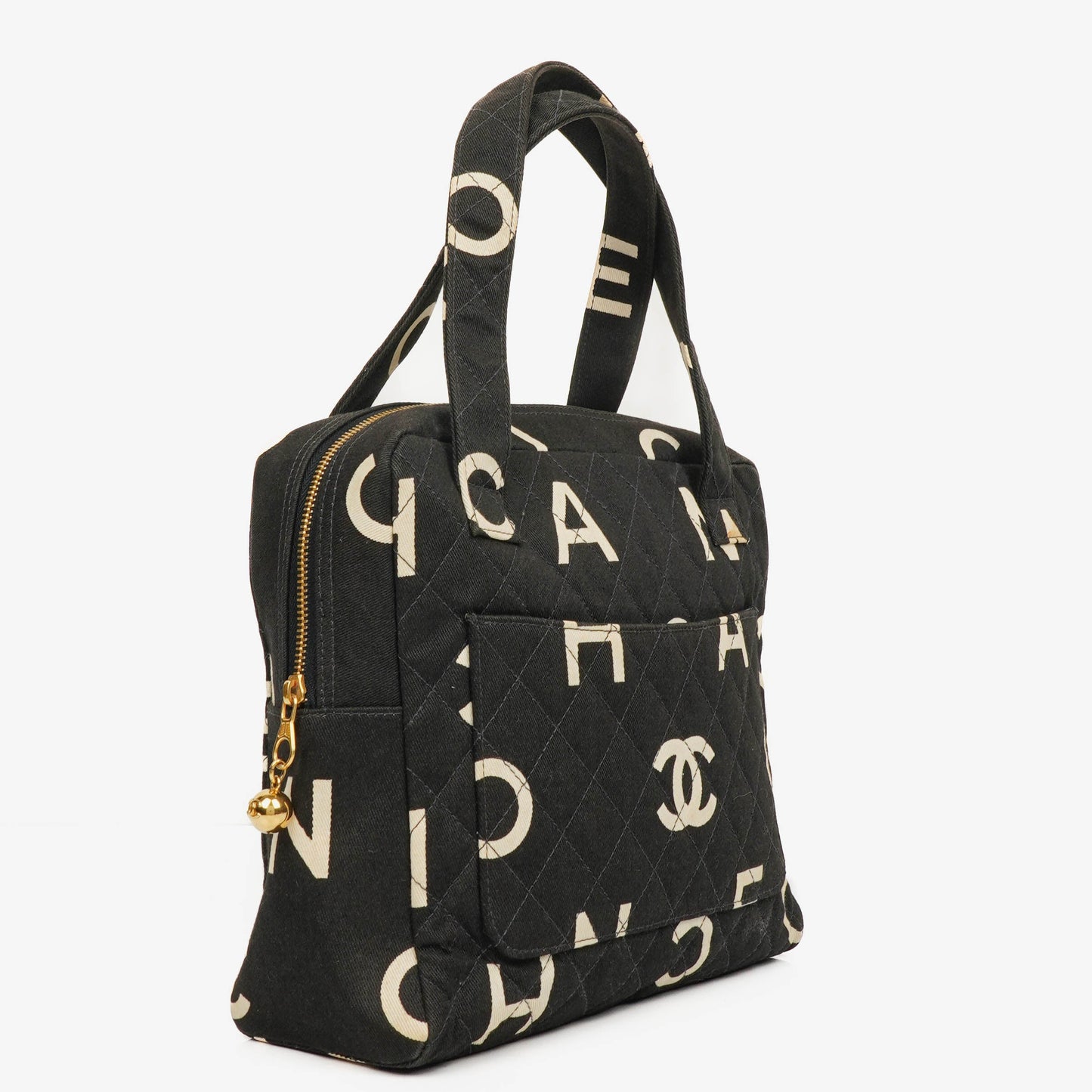 Chanel Black/White Logo Print Tote Bag