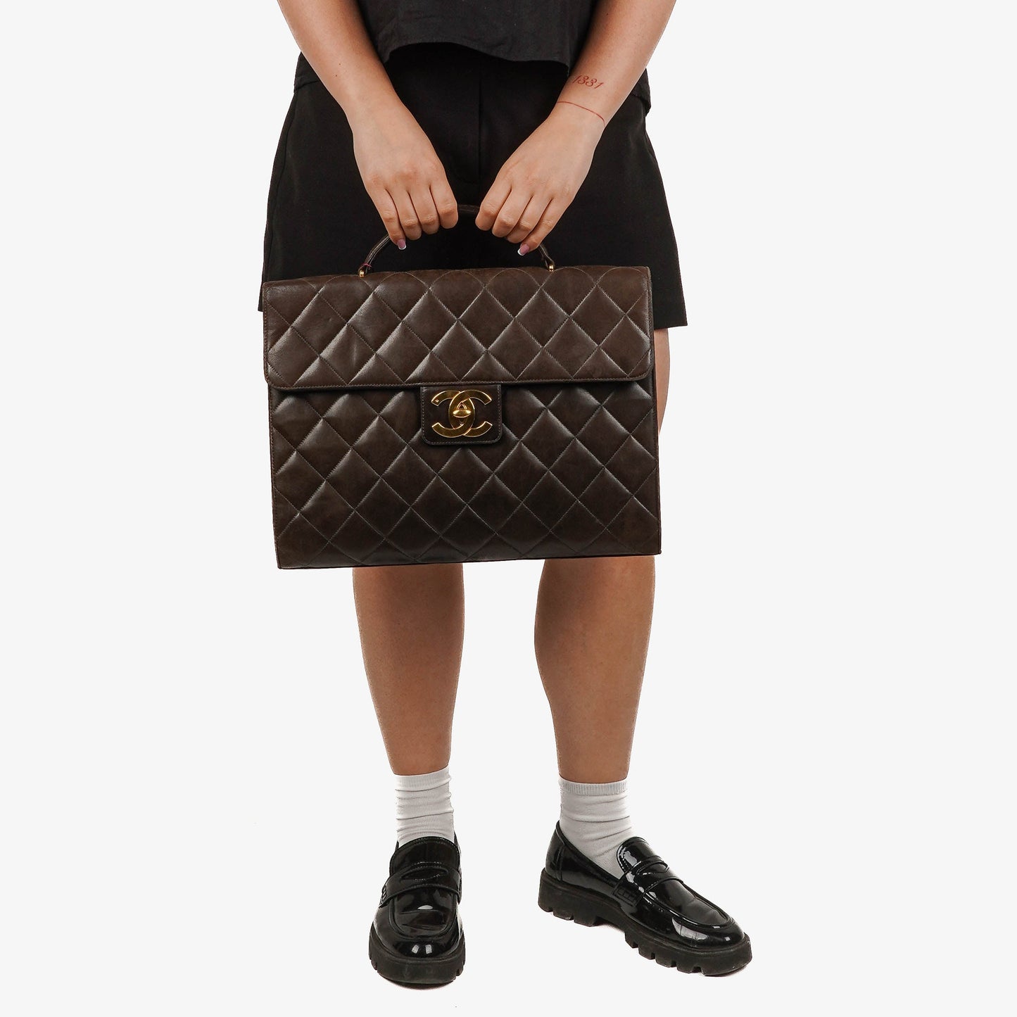 Chanel CC Maxi Logo Dark Brown Briefcase