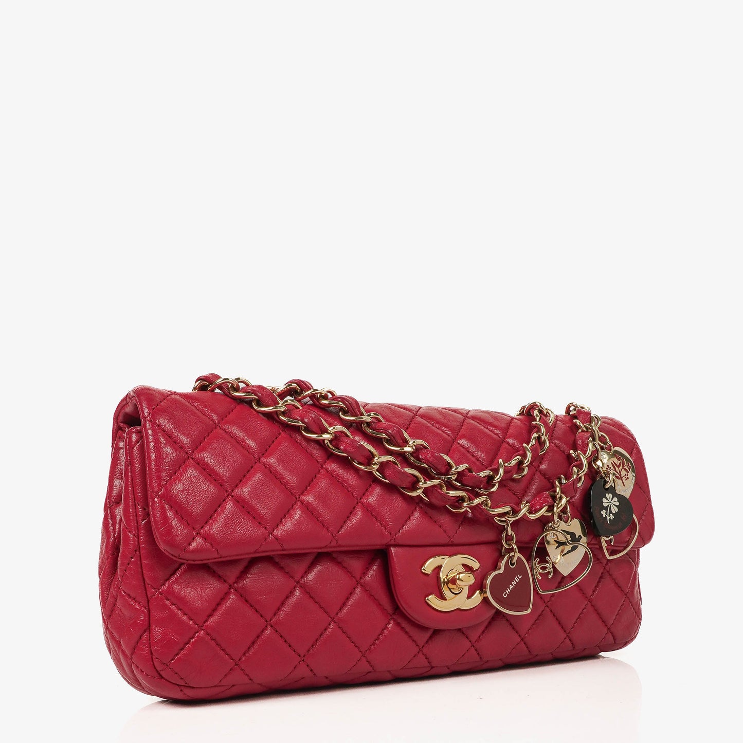 Chanel Valentine Charm Red Quilted Lambskin Flap Bag