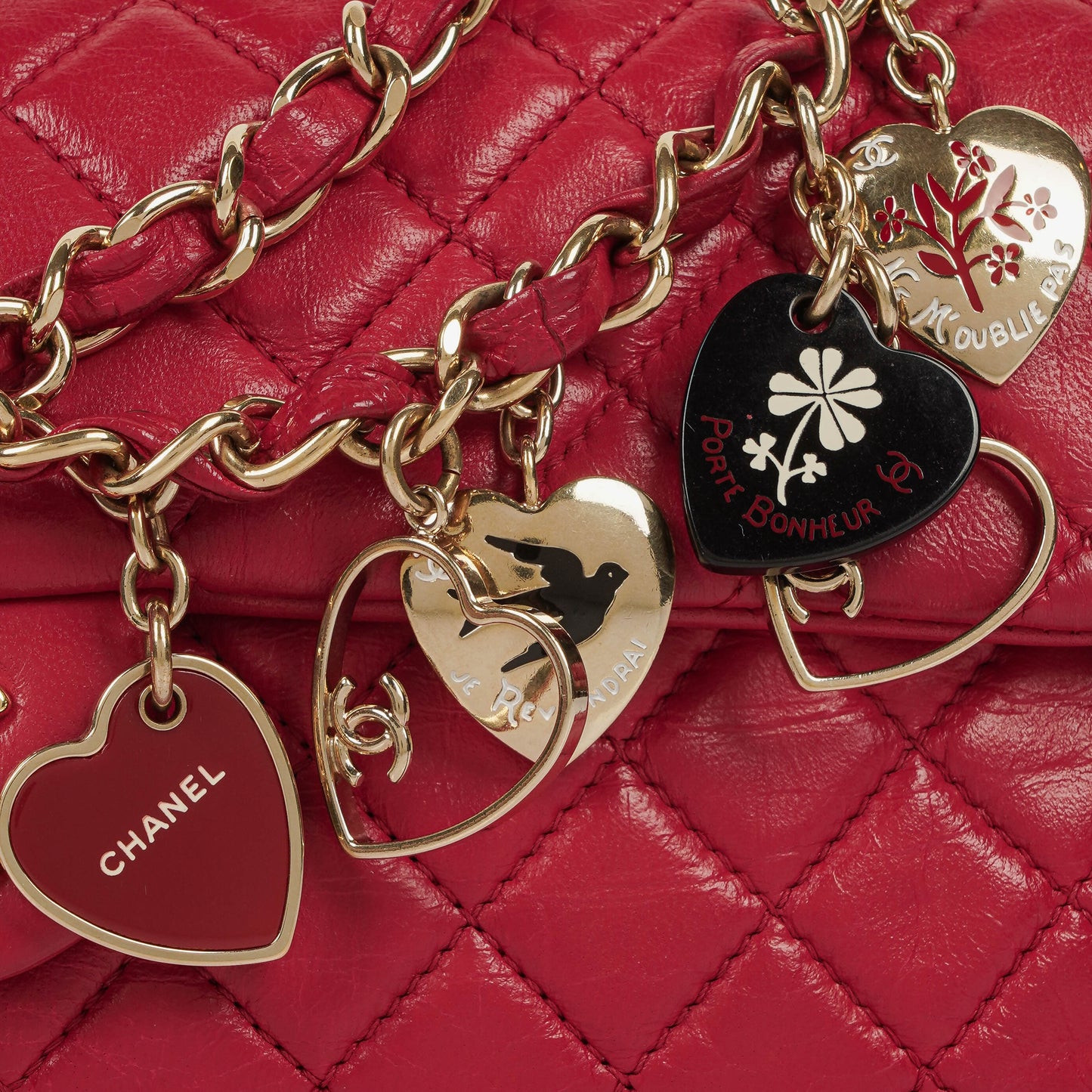 Chanel Valentine Charm Red Quilted Lambskin Flap Bag