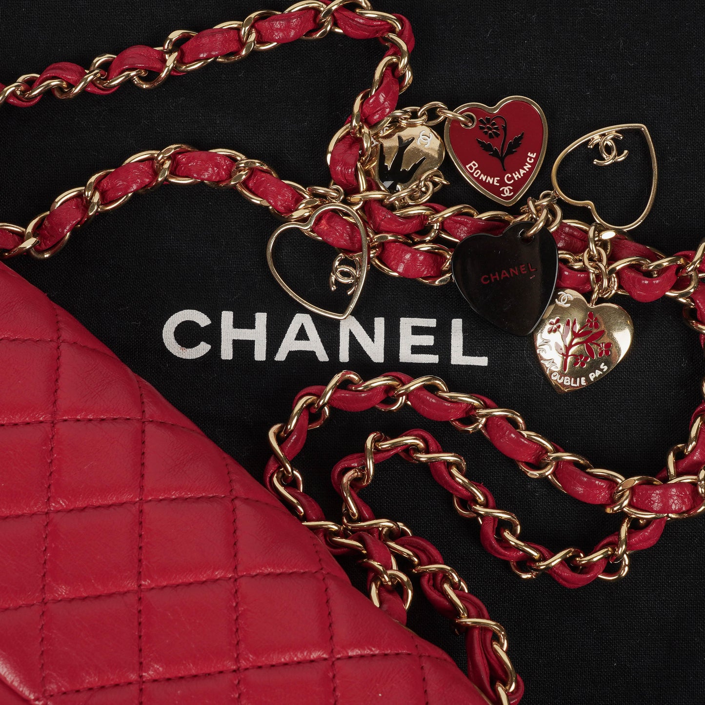 Chanel Valentine Charm Red Quilted Lambskin Flap Bag