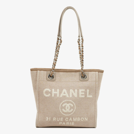 Chanel Beige Canvas North/South Deauville Shopping Tote Bag