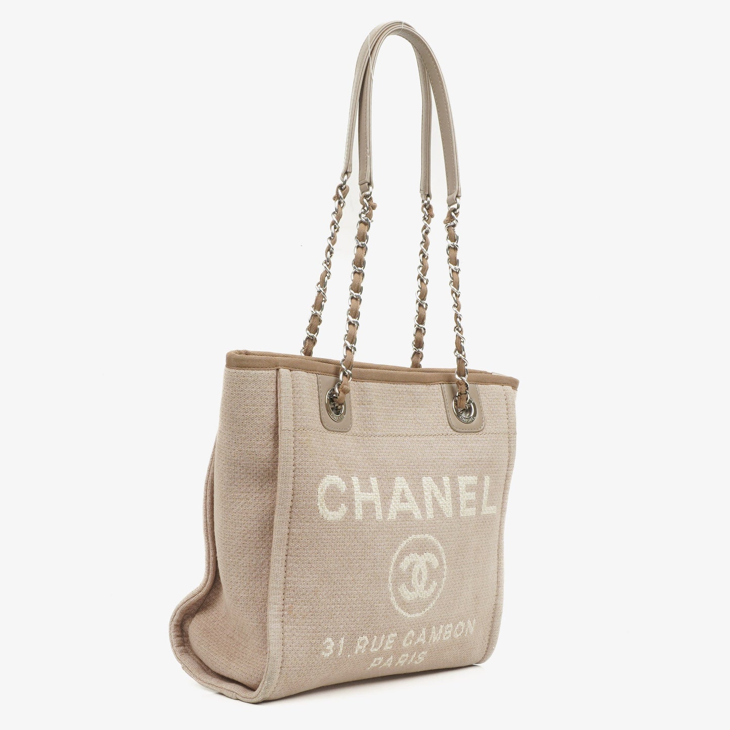 Chanel Beige Canvas North/South Deauville Shopping Tote Bag