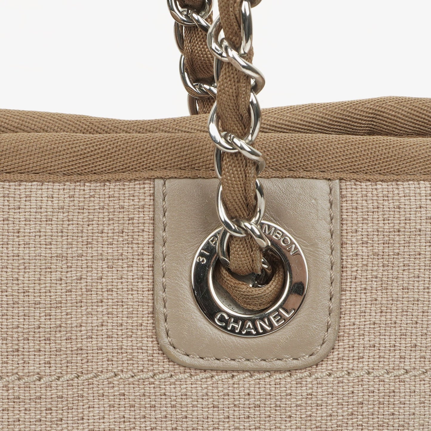 Chanel Beige Canvas North/South Deauville Shopping Tote Bag
