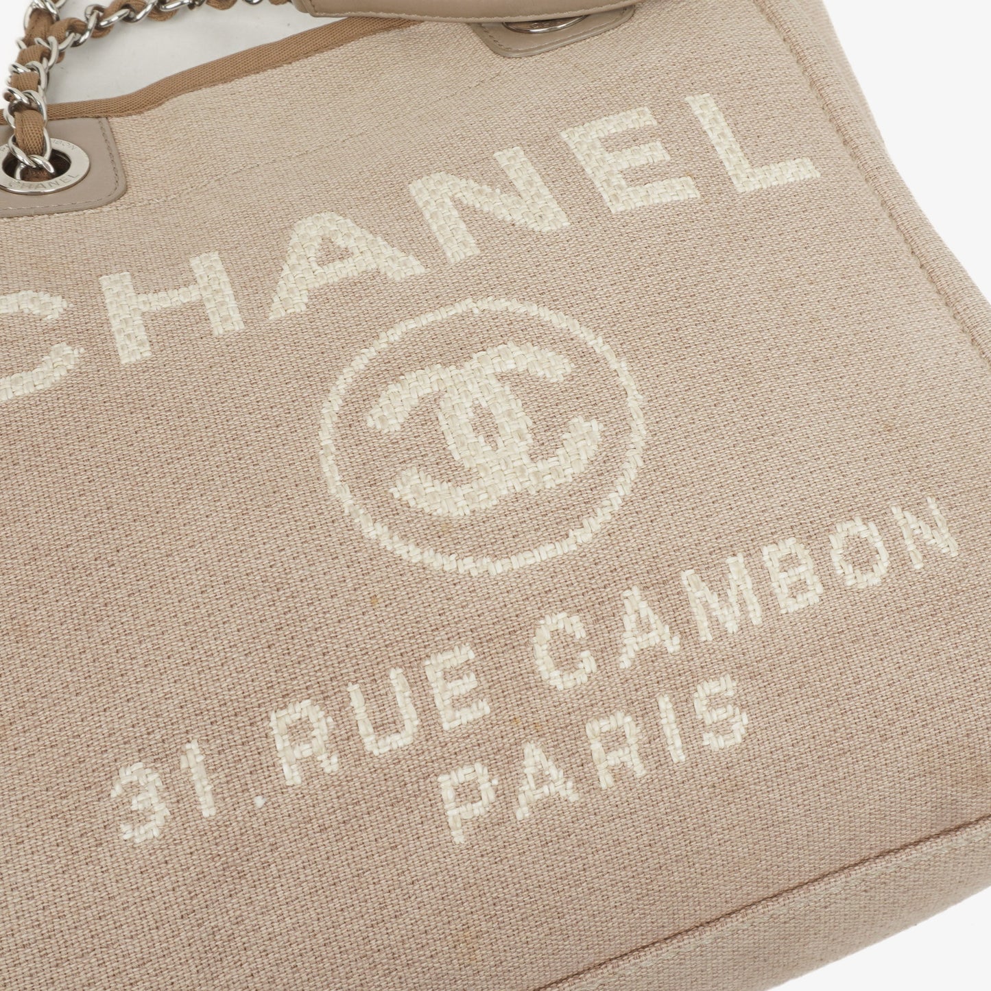 Chanel Beige Canvas North/South Deauville Shopping Tote Bag