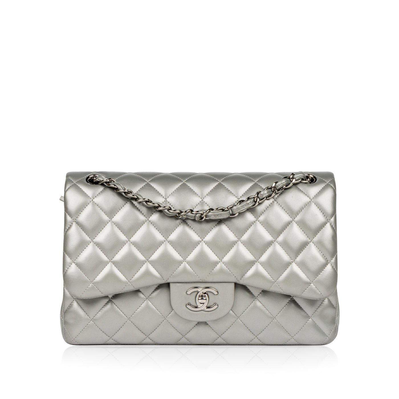 Chanel Classic Flap Lambskin Silver Shoulder Bag Style 14