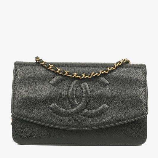 Chanel Black Caviar Timeless CC Wallet on Chain WOC