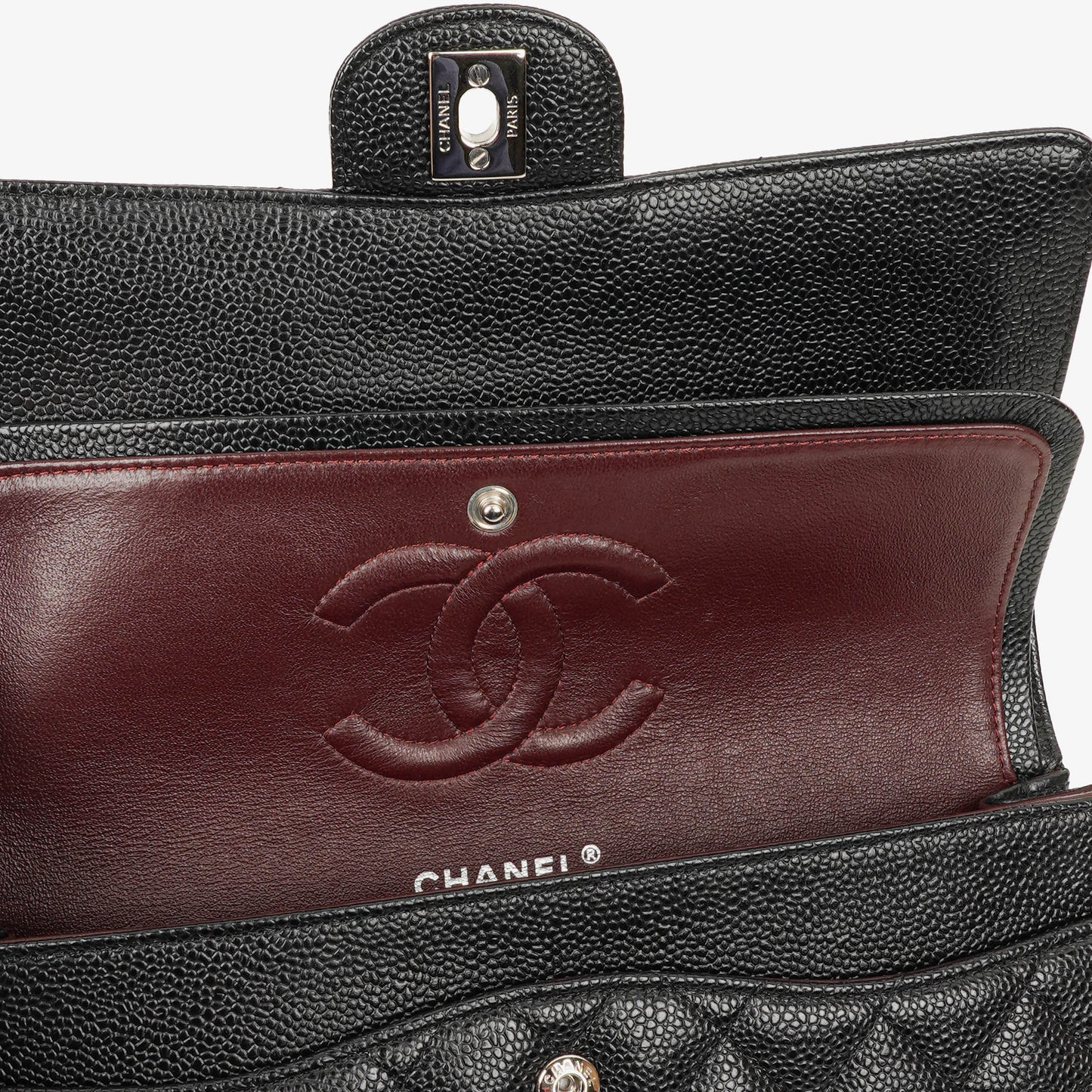 Chanel Medium Classic Black Quilted Caviar Double Flap Bag With Silver - Tone Hardware