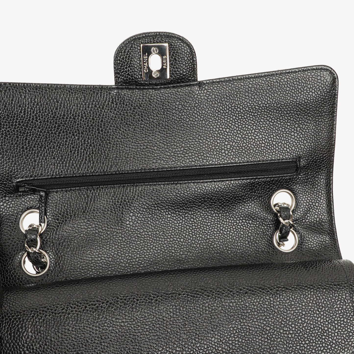 Chanel Medium Classic Black Quilted Caviar Double Flap Bag With Silver - Tone Hardware
