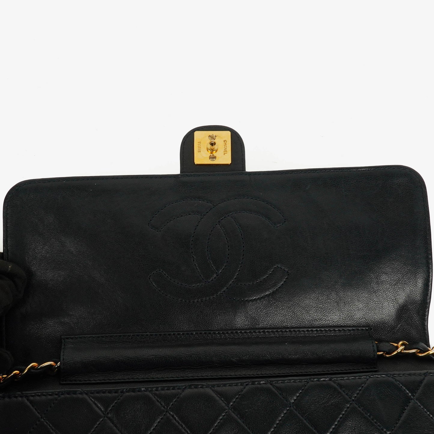 Chanel Classic Dark Navy Quilted Lambskin Single Flap Bag With 24K Gold-Plated Hardware