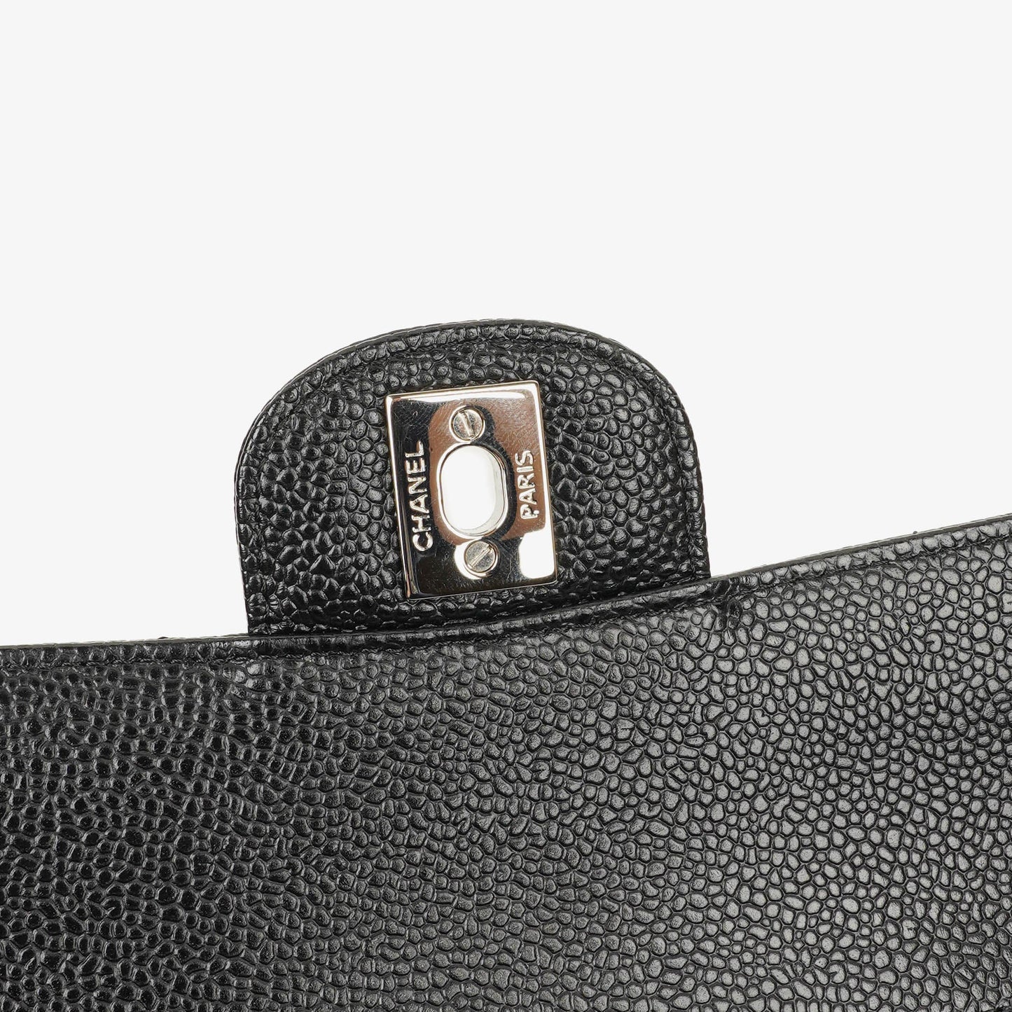 Chanel Medium Classic Black Quilted Caviar Double Flap Bag With Silver - Tone Hardware