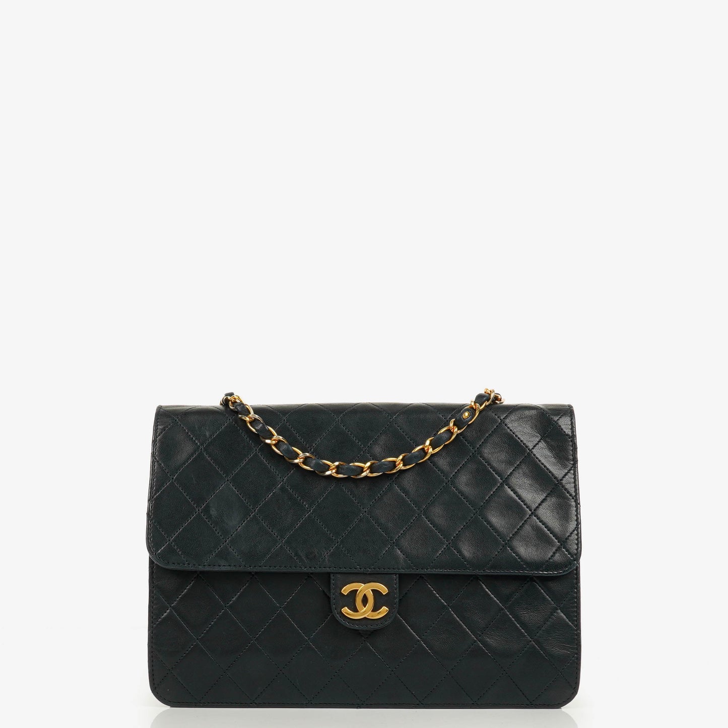 Chanel Classic Dark Navy Quilted Lambskin Single Flap Bag With 24K Gold-Plated Hardware