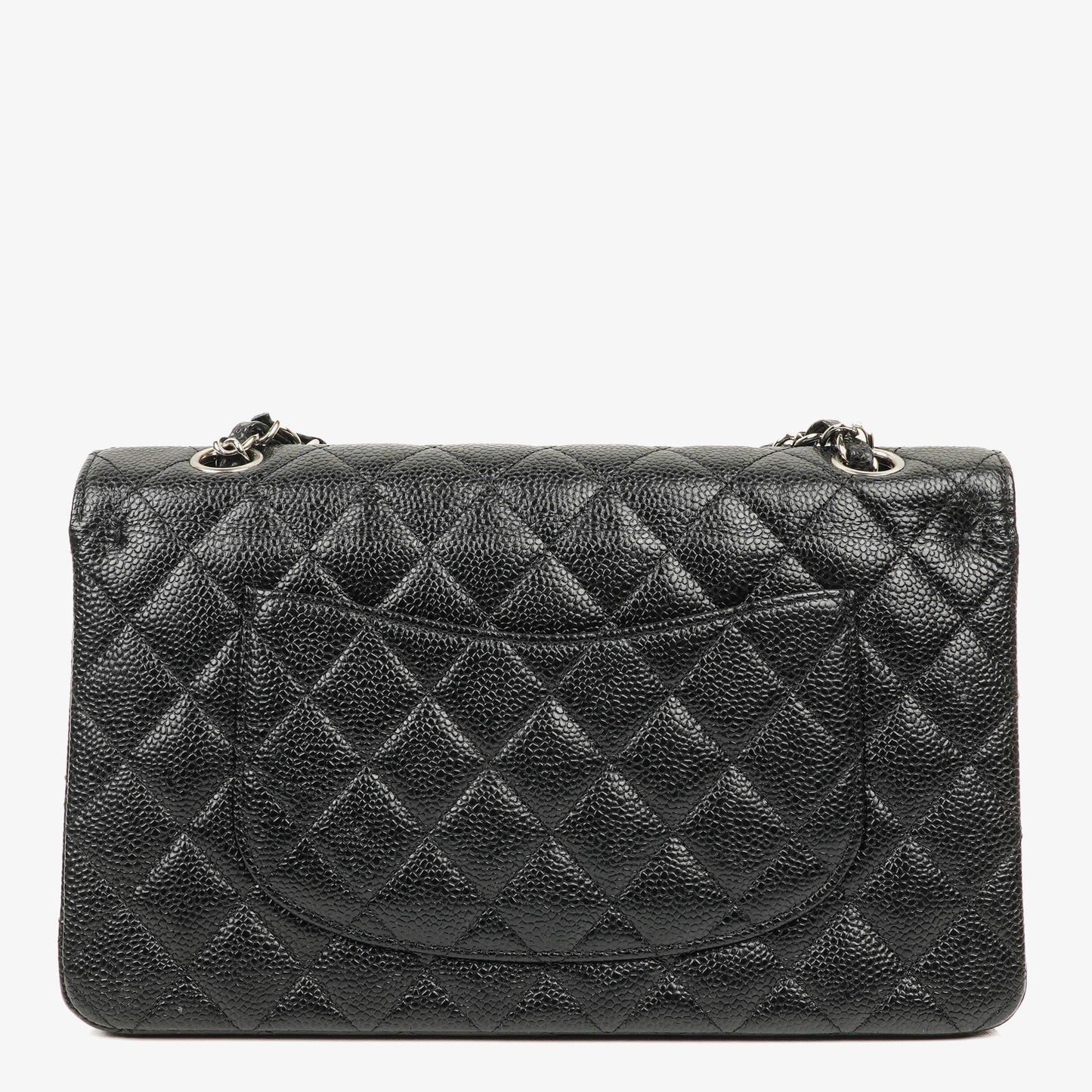 Chanel Medium Classic Black Quilted Caviar Double Flap Bag With Silver - Tone Hardware