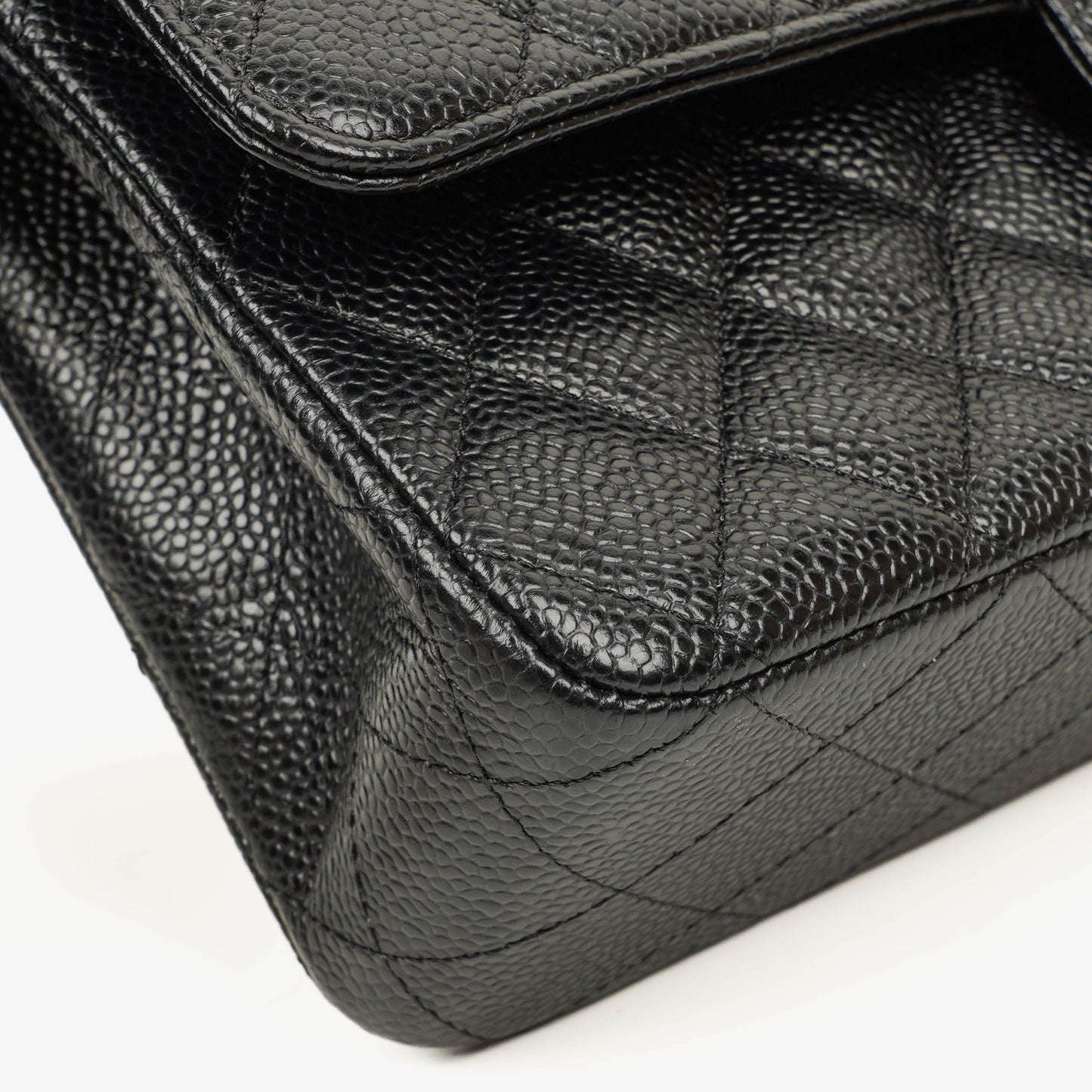 Chanel Medium Classic Black Quilted Caviar Double Flap Bag With Silver - Tone Hardware