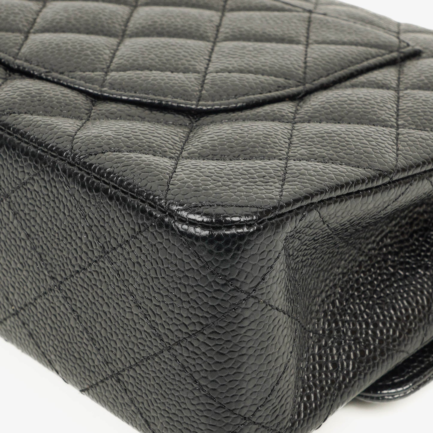Chanel Medium Classic Black Quilted Caviar Double Flap Bag With Silver - Tone Hardware