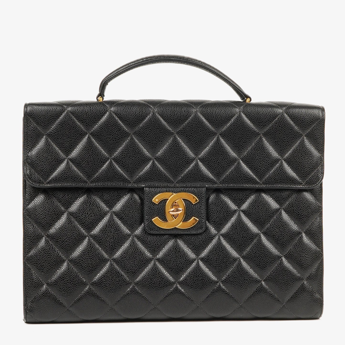 Chanel CC Maxi Logo Black Caviar Leather Briefcase