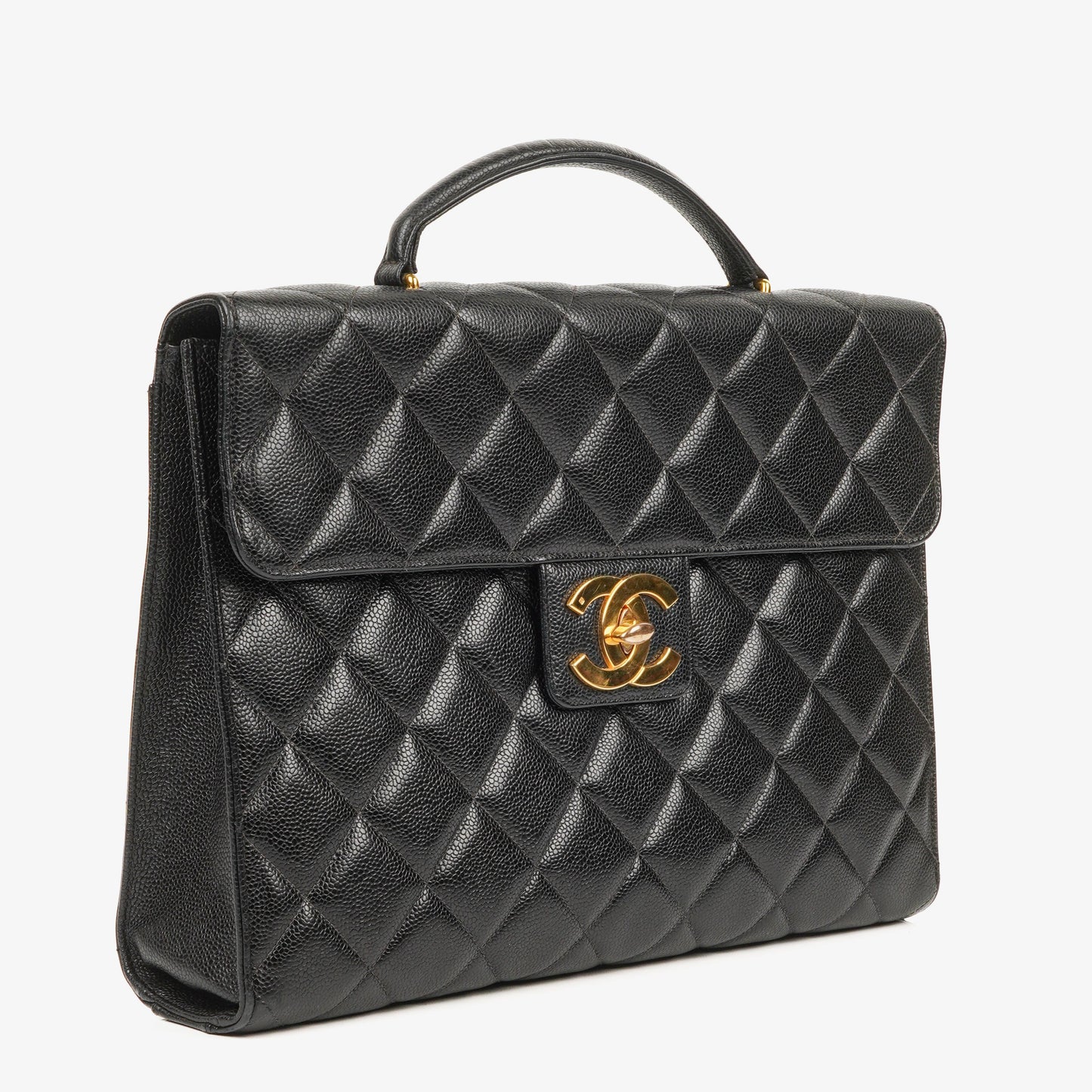Chanel CC Maxi Logo Black Caviar Leather Briefcase