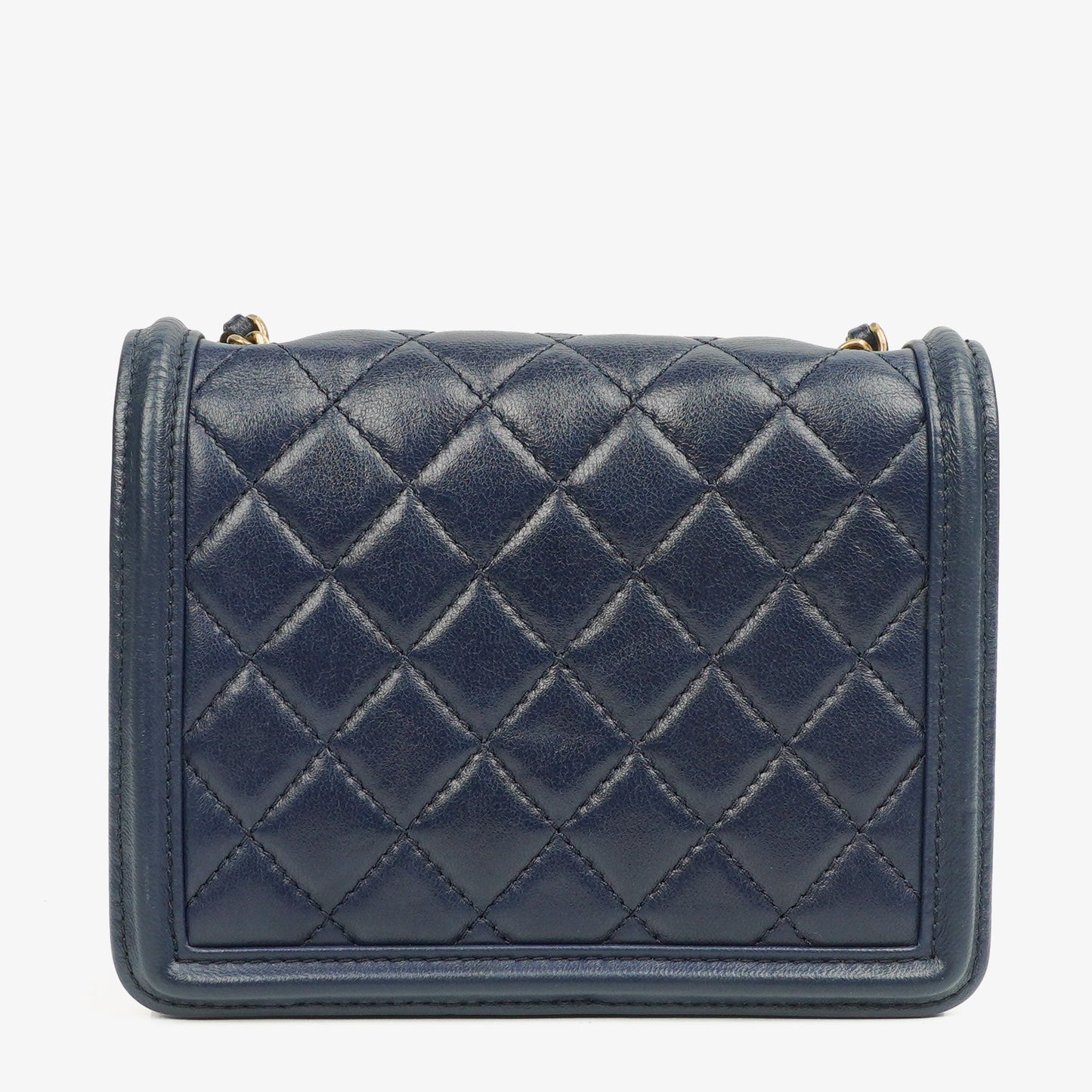 Chanel Navy Quilted Lambskin Studded Boy Brick Flap Bag