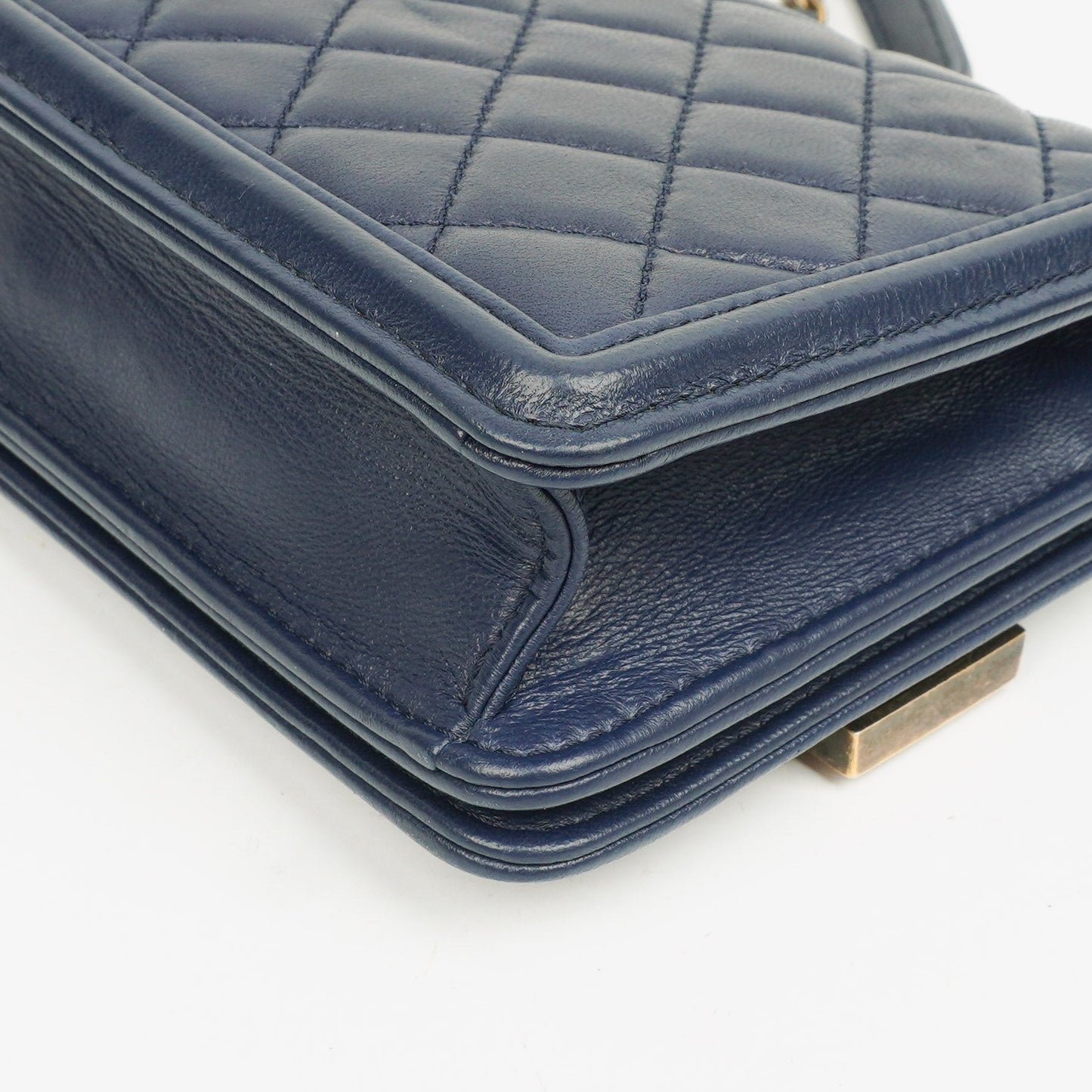 Chanel Navy Quilted Lambskin Studded Boy Brick Flap Bag