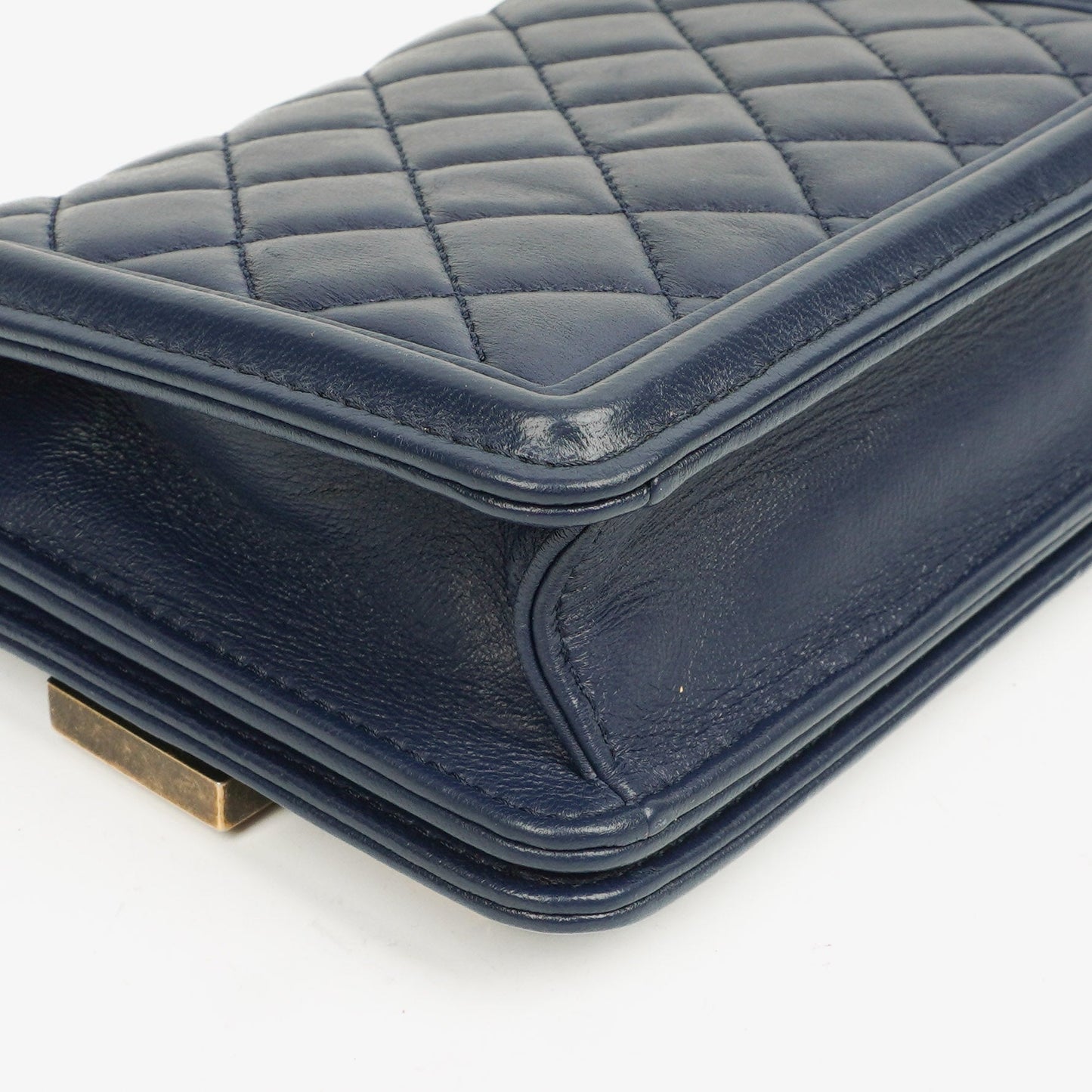 Chanel Navy Quilted Lambskin Studded Boy Brick Flap Bag