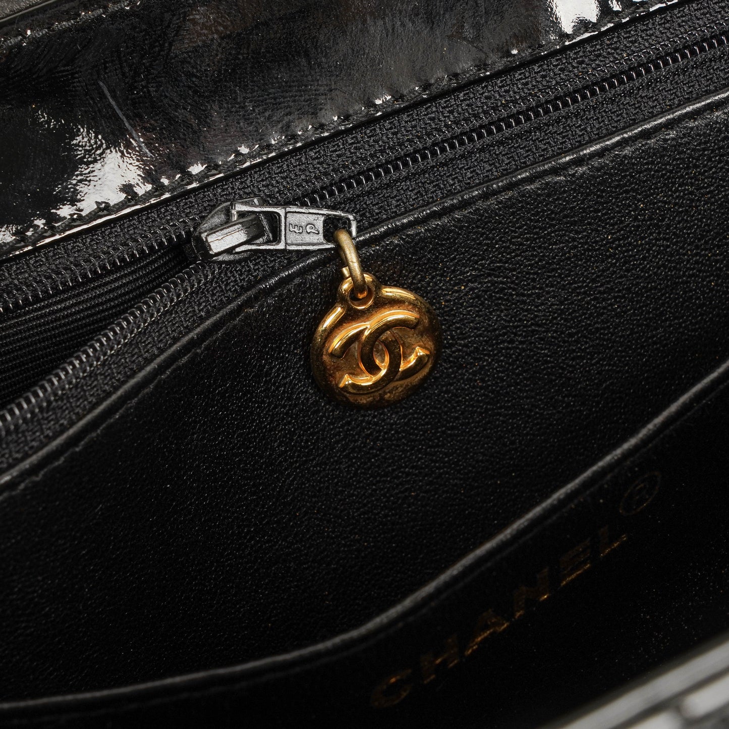 Chanel CC Black Quilted Patent Leather Handbag With 24K Gold-Plated Hardware