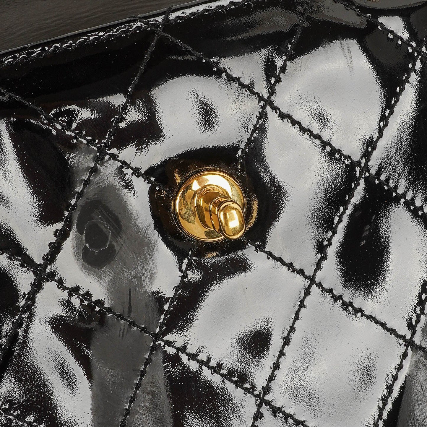 Chanel CC Black Quilted Patent Leather Handbag With 24K Gold-Plated Hardware