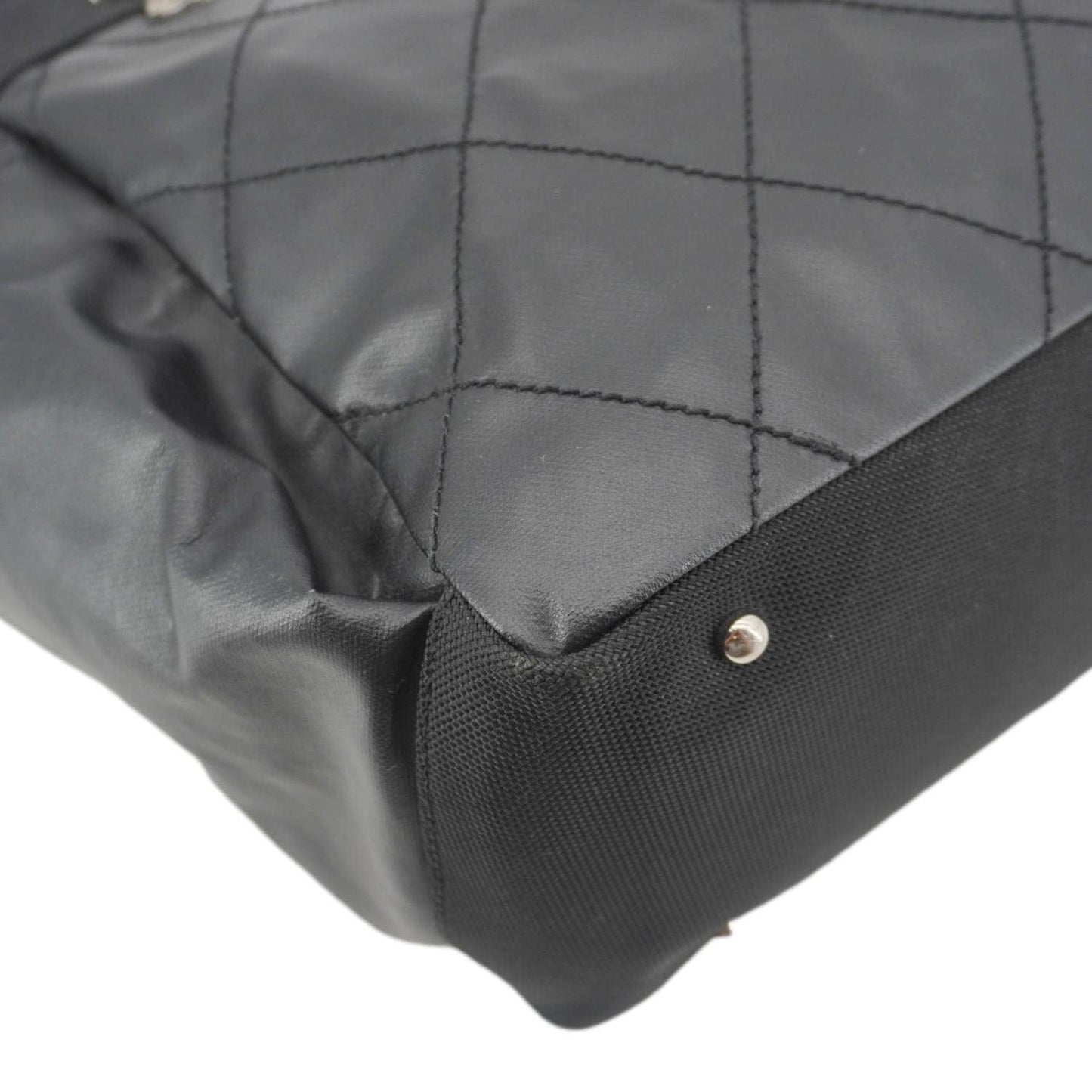 CHANEL Paris Biarritz Quilted Coated Canvas Grand Shopping Tote Bag Black