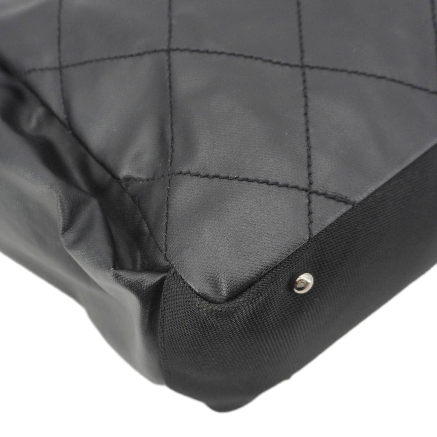 CHANEL Paris Biarritz Quilted Coated Canvas Grand Shopping Tote Bag Black