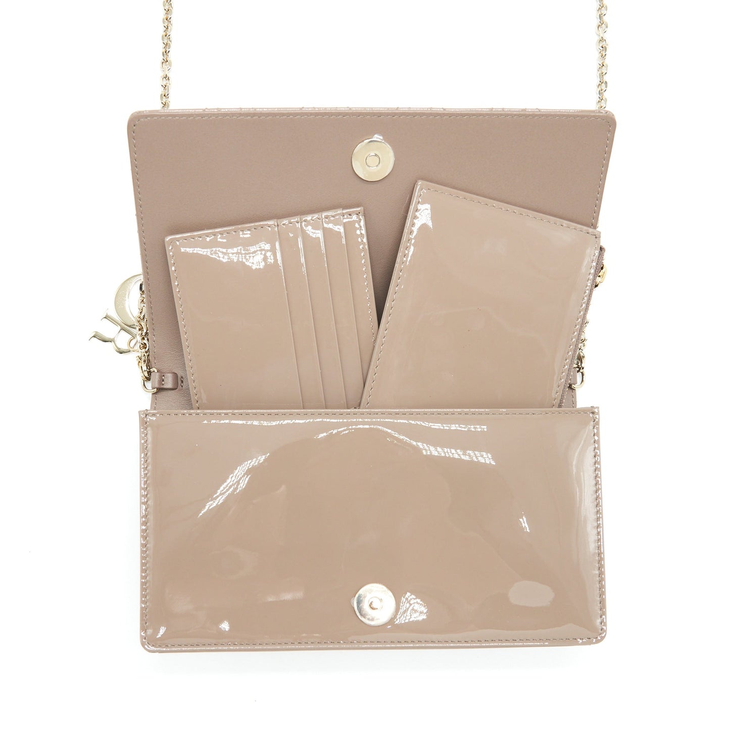 Dior Lady Dior Pouch Patent Calfskin Warm Taupe