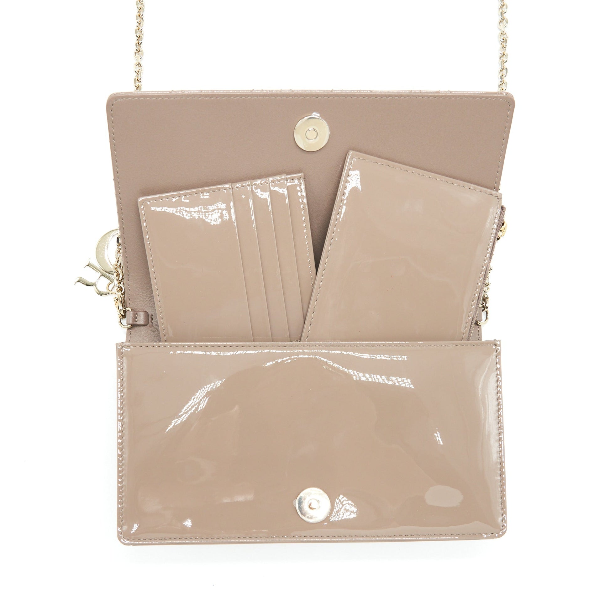 Dior Lady Dior Pouch Patent Calfskin Warm Taupe