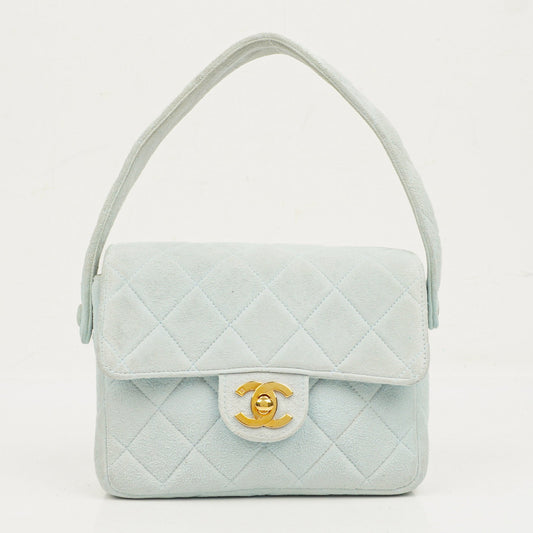 Chanel  Quilted Suede Light Blue Mini Flap Bag