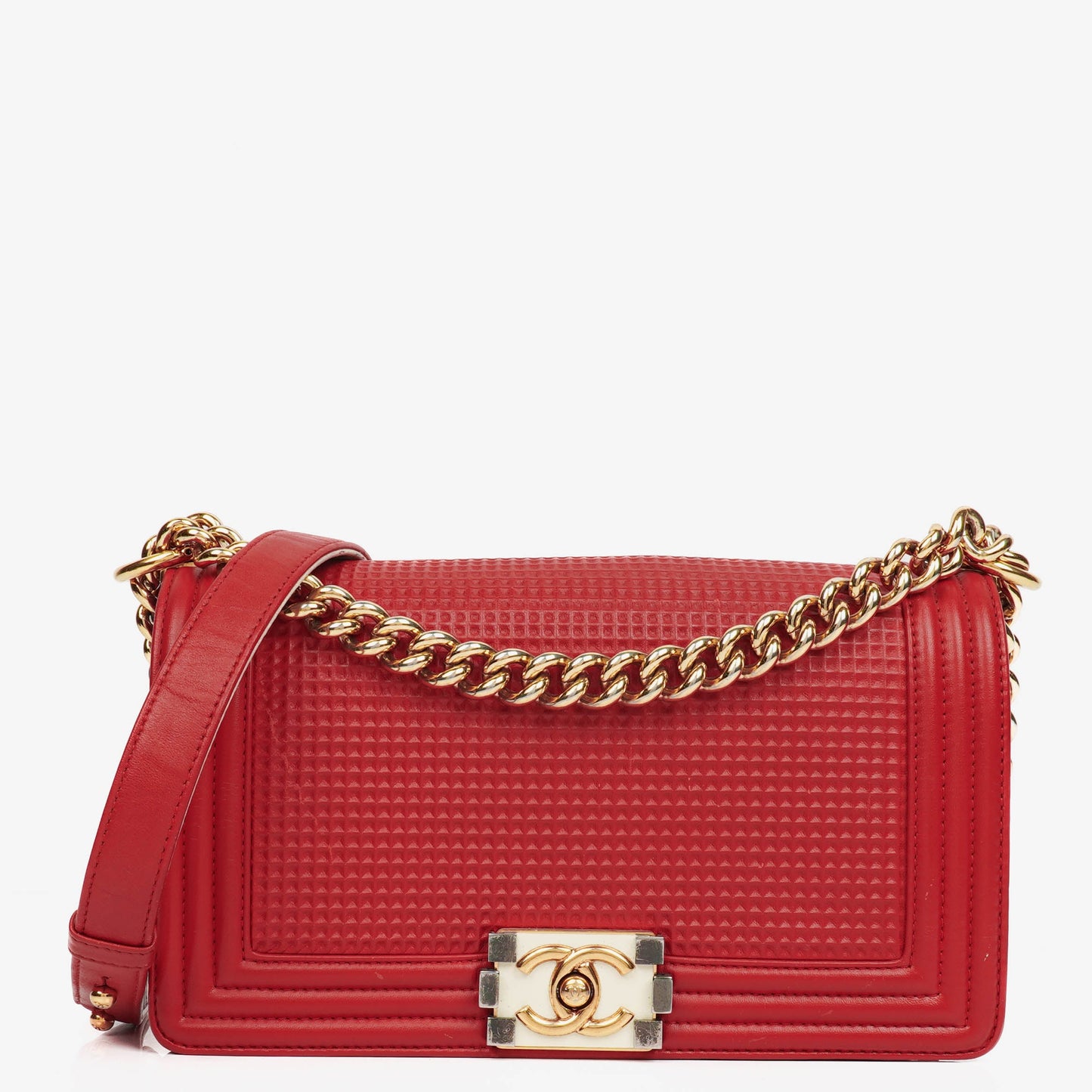 Chanel Boy Red Flap Leather Bag
