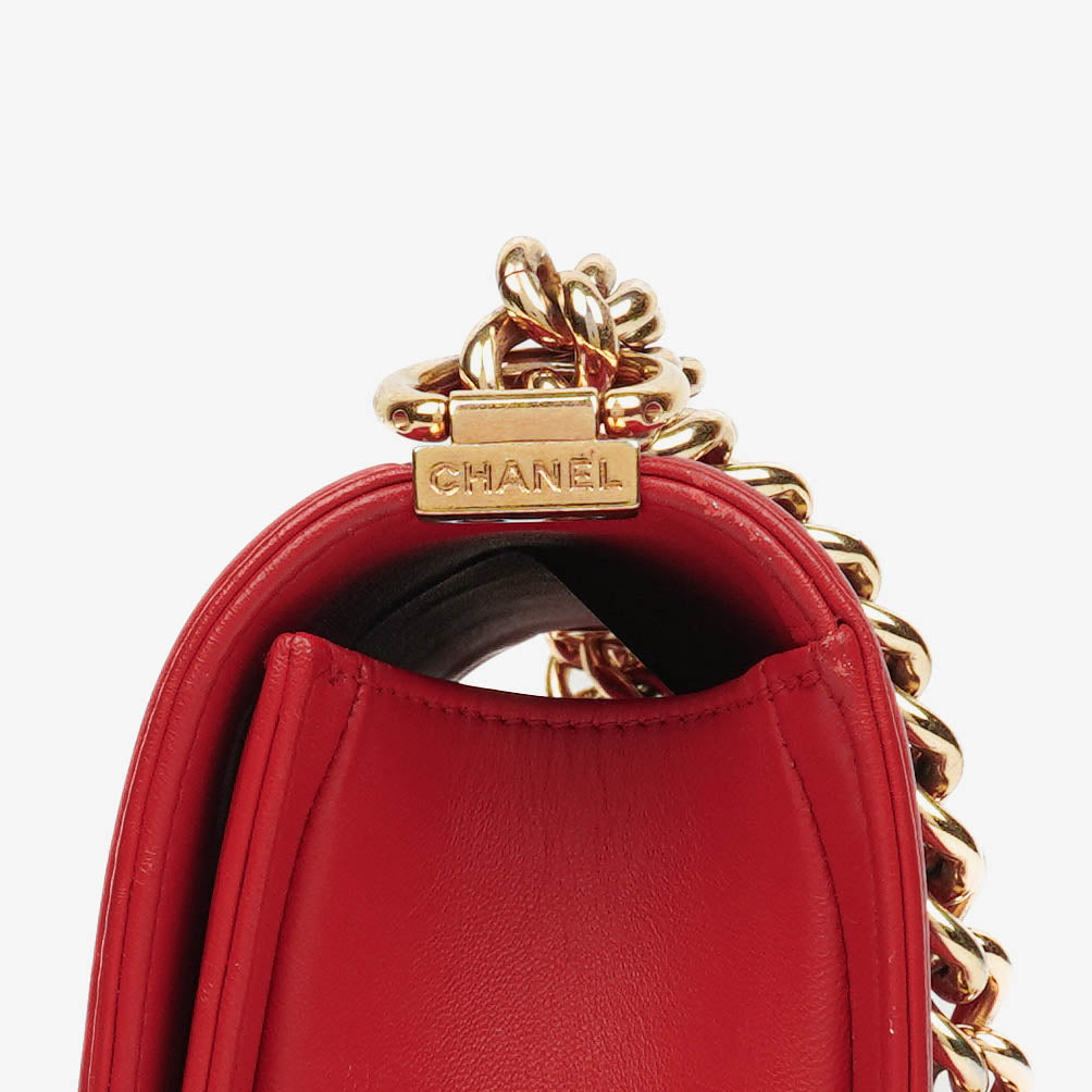 Chanel Boy Red Flap Leather Bag