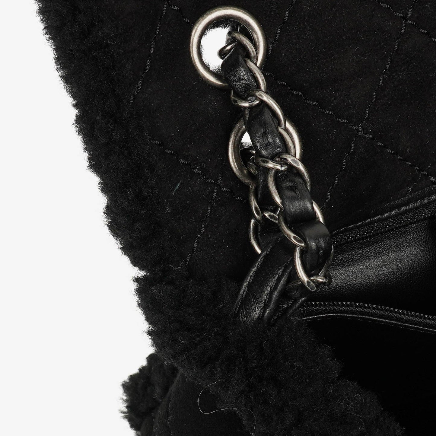 Chanel Medium Black Shearling Pearl Flap Bag