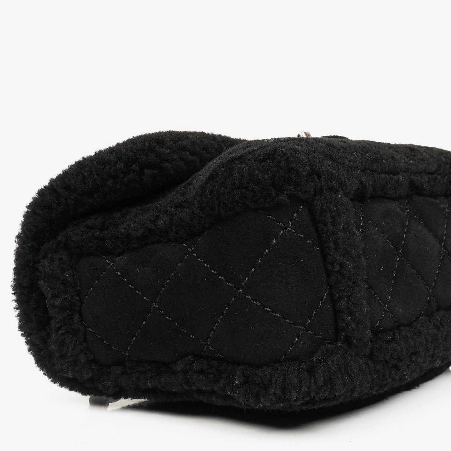 Chanel Medium Black Shearling Pearl Flap Bag