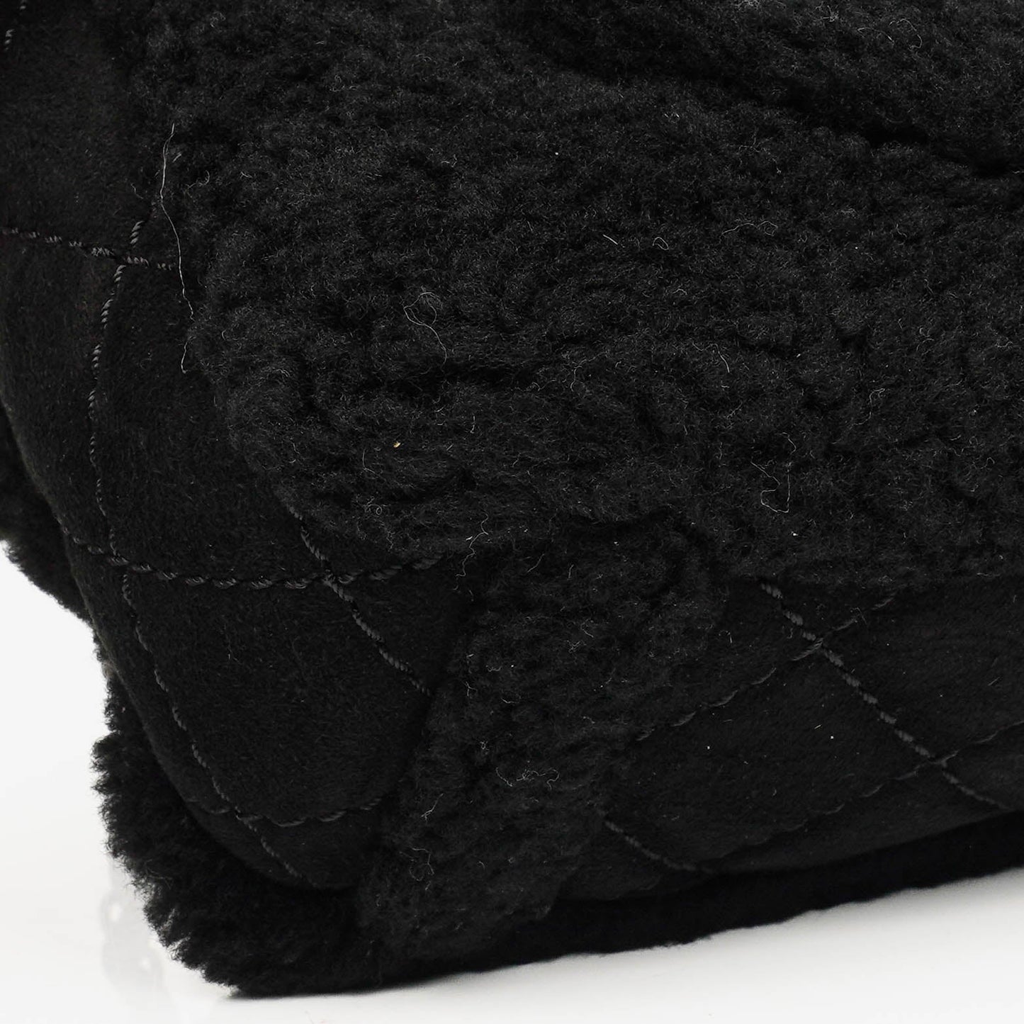 Chanel Medium Black Shearling Pearl Flap Bag
